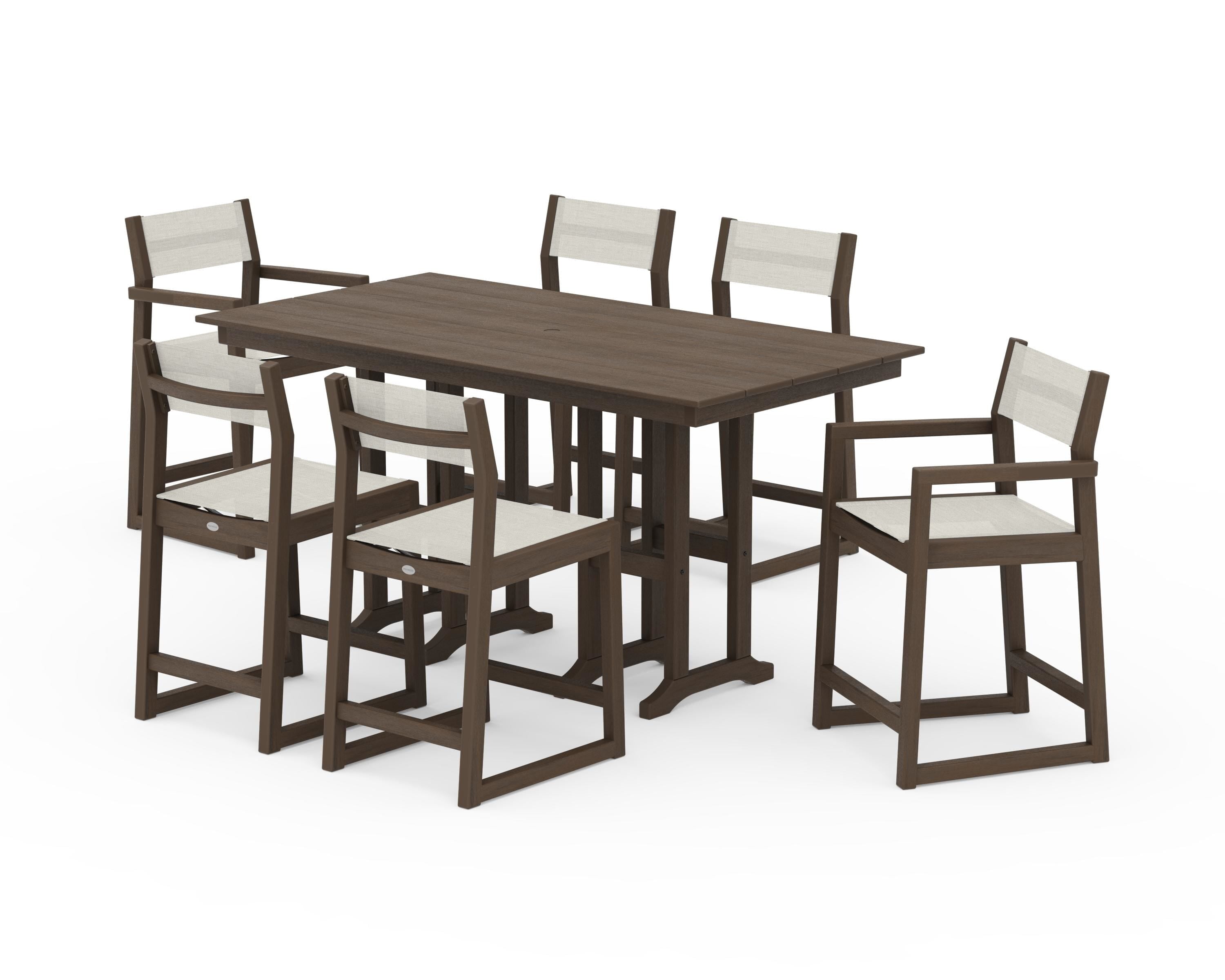 POLYWOOD EDGE Sling 7-Piece Farmhouse Counter Set in Kona / Parchment Sling