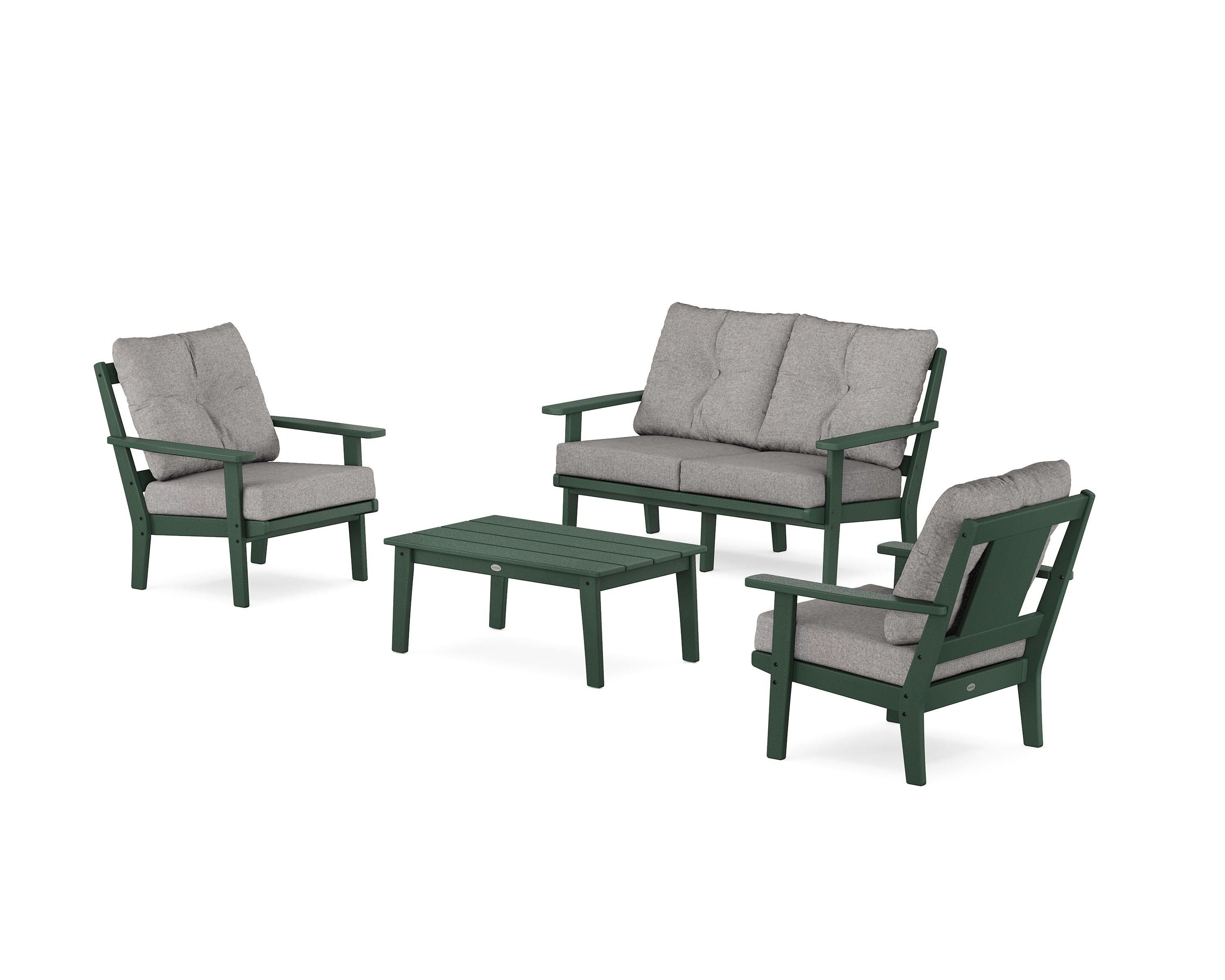 POLYWOOD Prairie 4-Piece Deep Seating Set with Loveseat in Green / Grey Mist