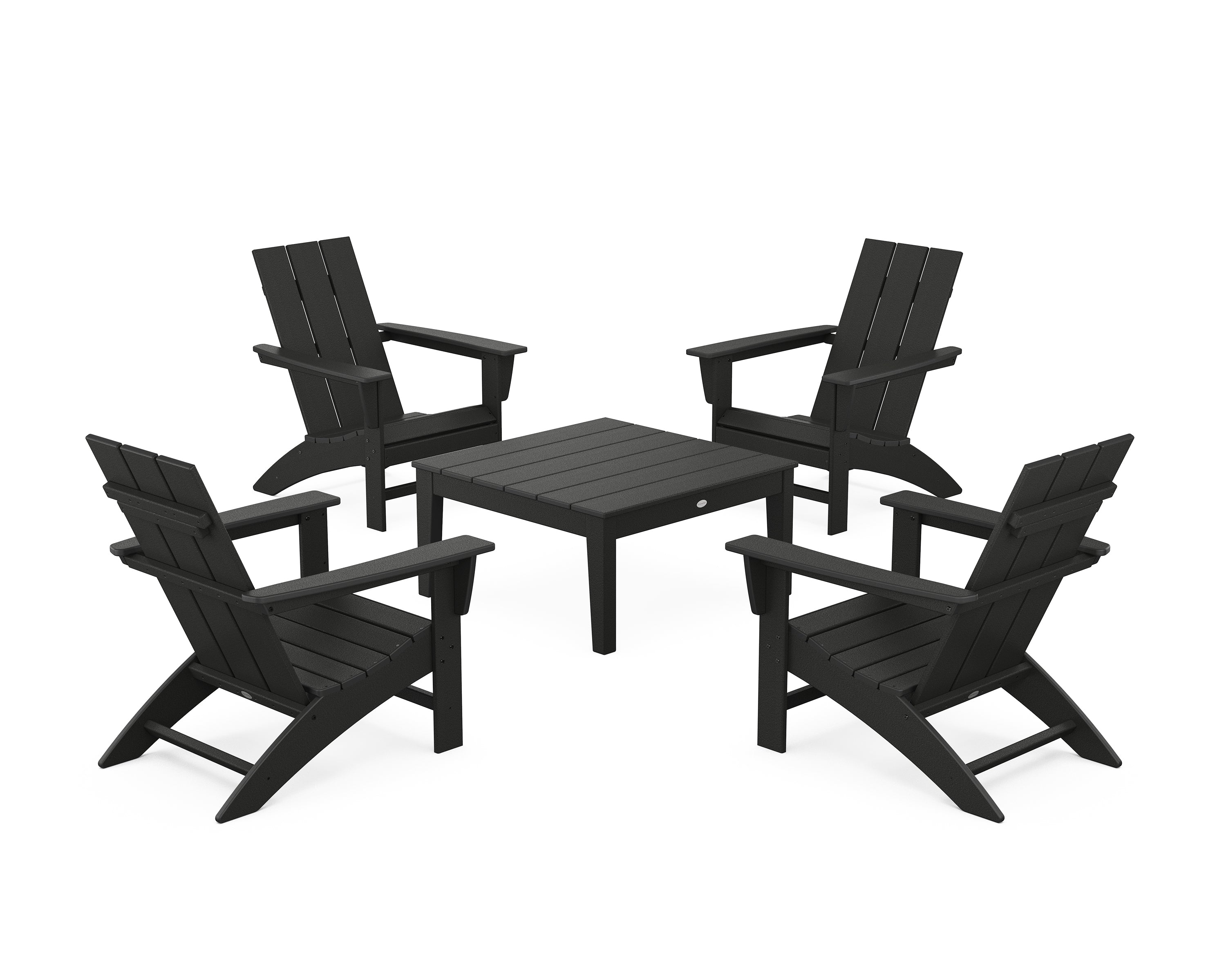 POLYWOOD 5-Piece Modern Adirondack Chair Conversation Set with 36" Conversation Table in Black