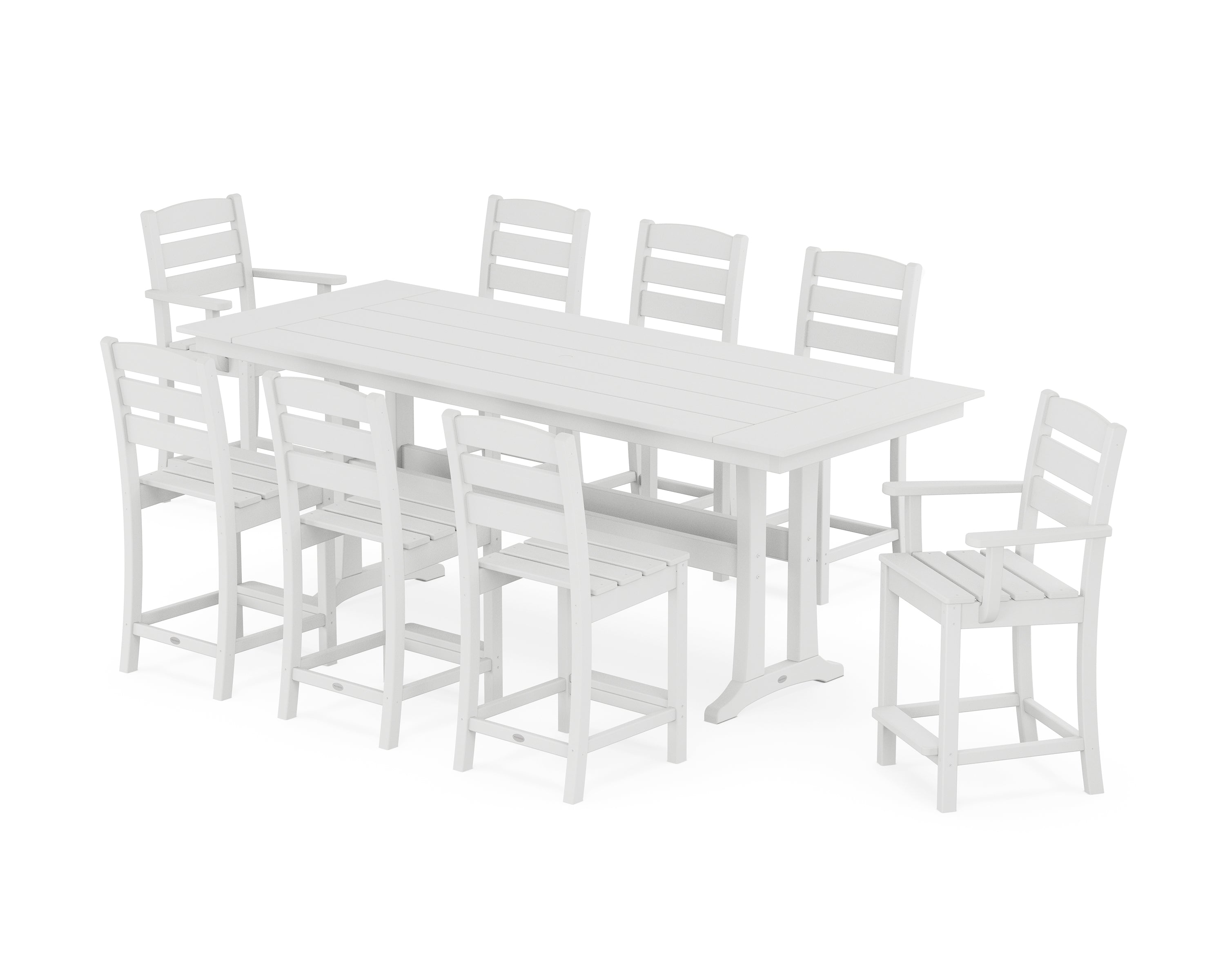 POLYWOOD Lakeside 9-Piece Farmhouse Counter Set with Trestle Legs in White