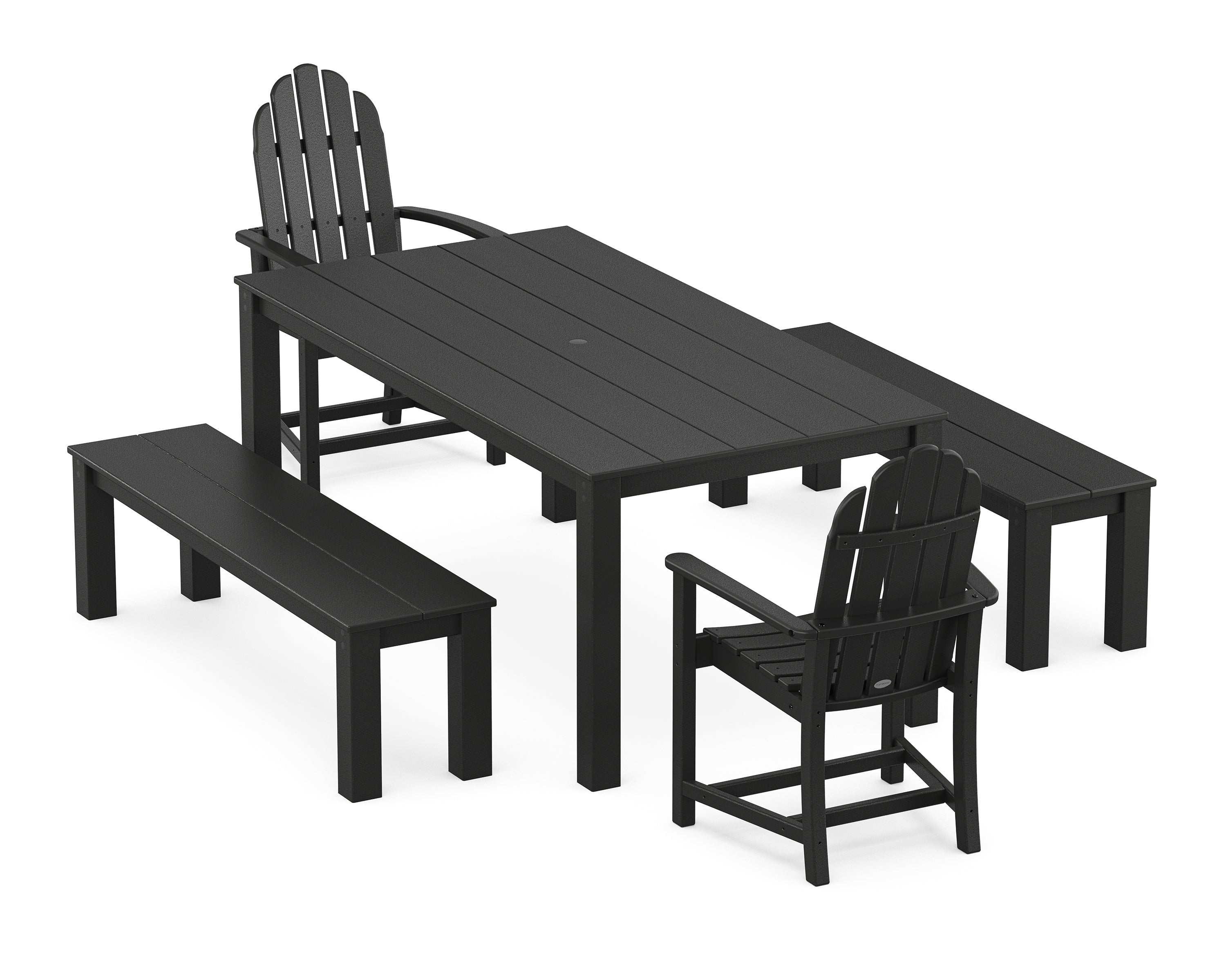 POLYWOOD Classic Adirondack 5-Piece Parsons Dining Set with Benches in Black