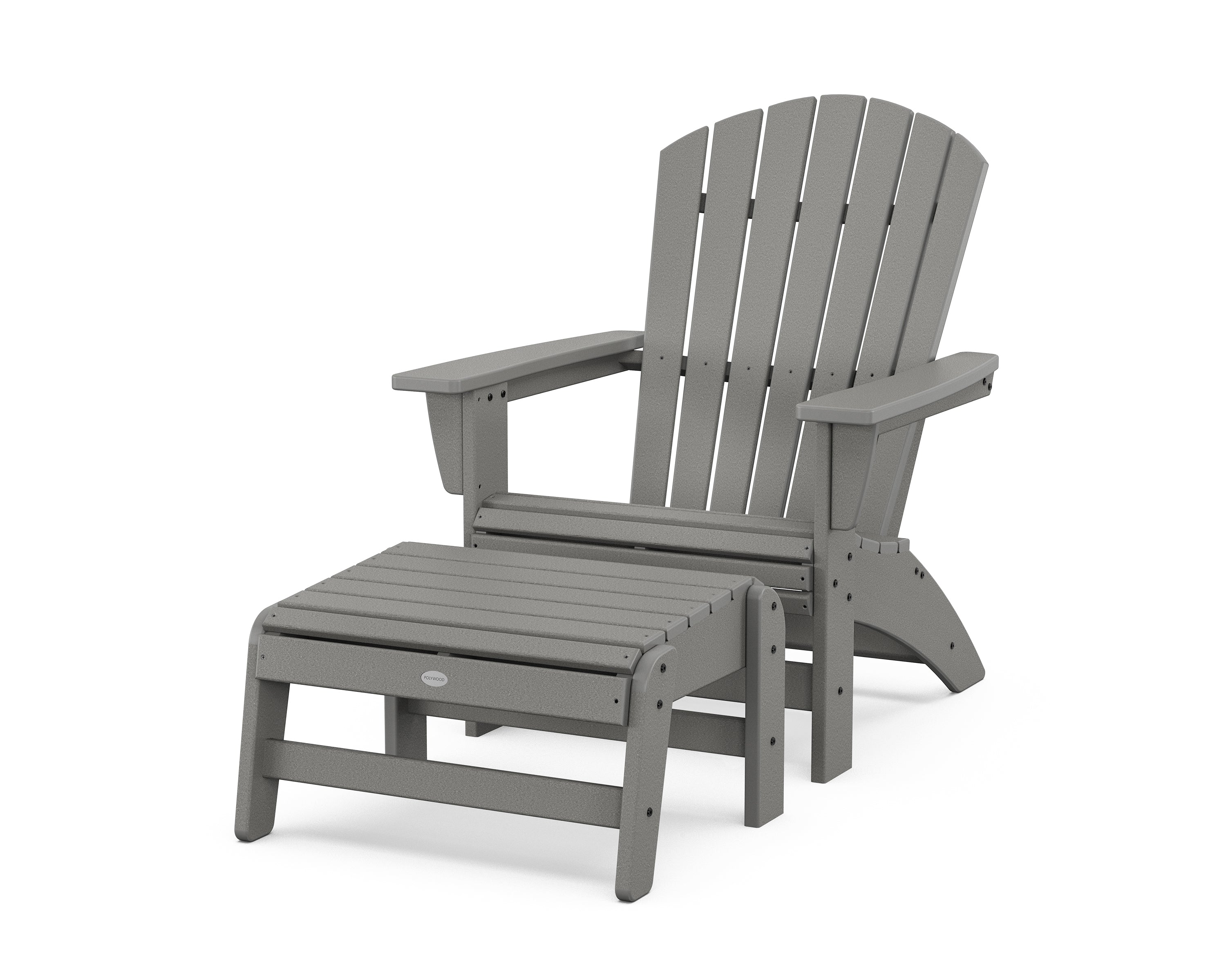 POLYWOOD Nautical Grand Adirondack Chair with Ottoman in Slate Grey