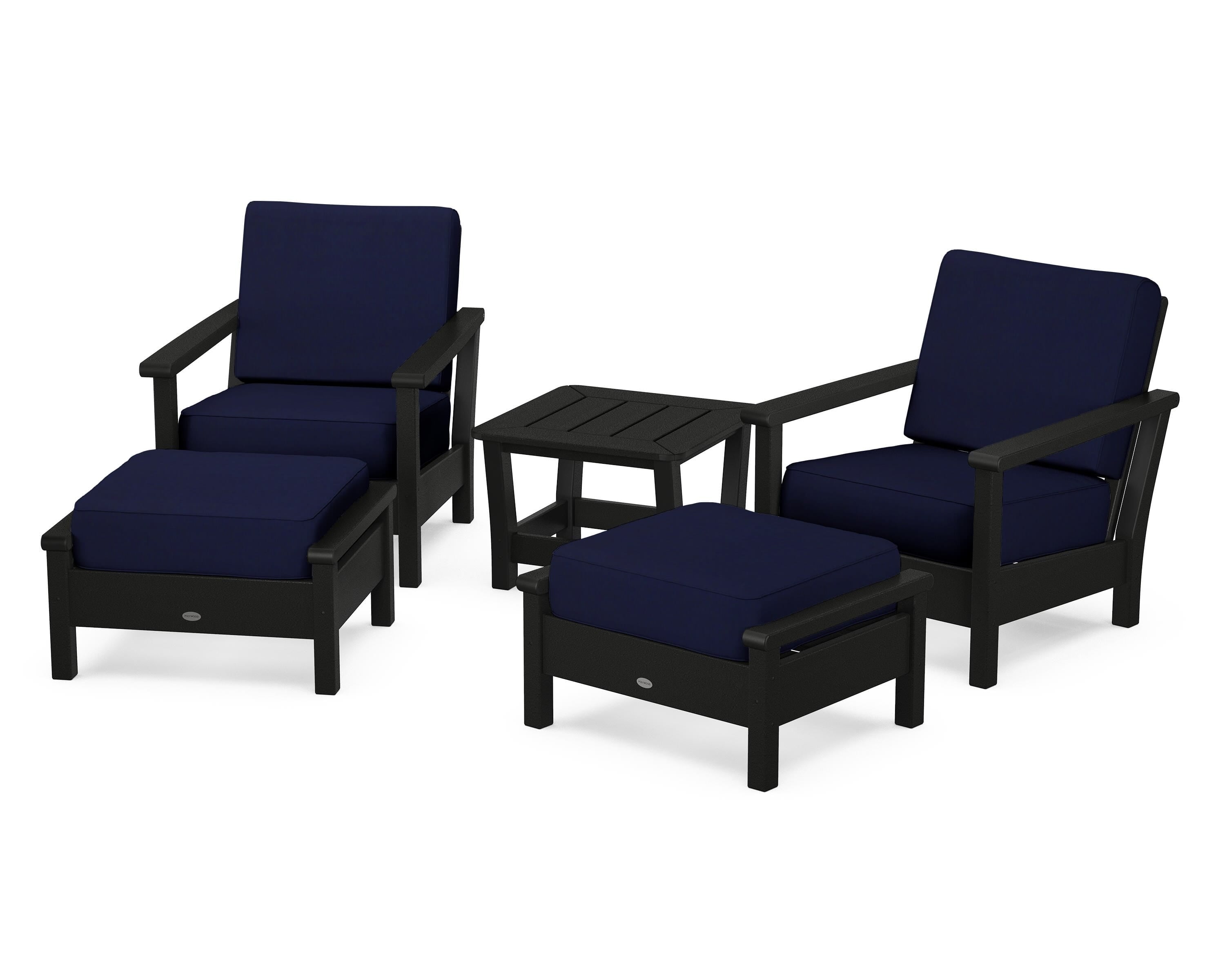 POLYWOOD Harbour 5-Piece Deep Seating Chair Set in Black / Navy