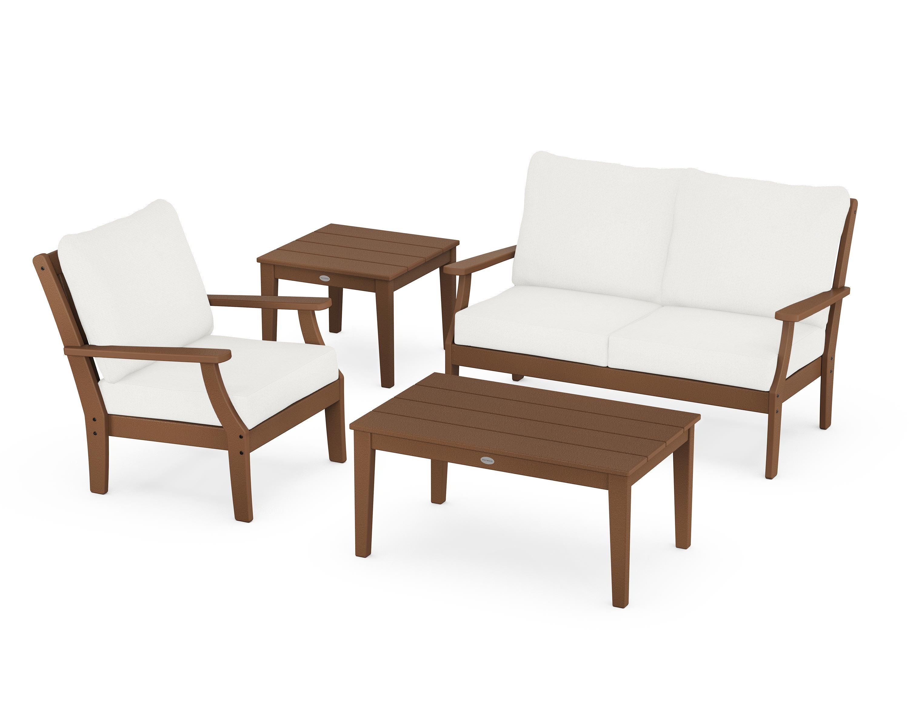 POLYWOOD Braxton 4-Piece Deep Seating Set in Teak / Natural Linen