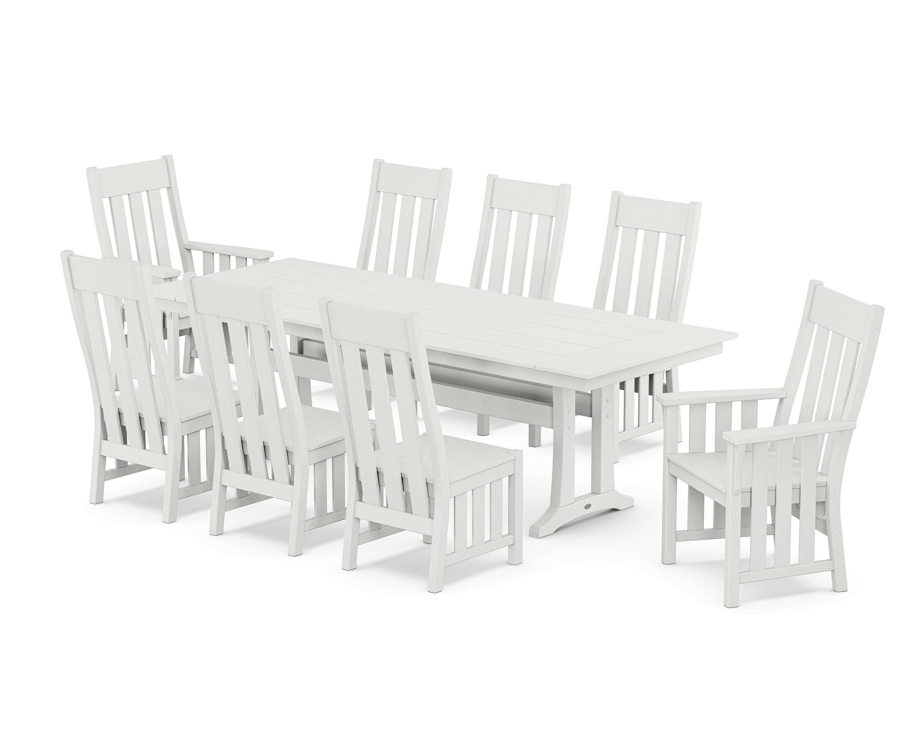 Martha Stewart by POLYWOOD Acadia 9-Piece Farmhouse Dining Set with Trestle Legs in White