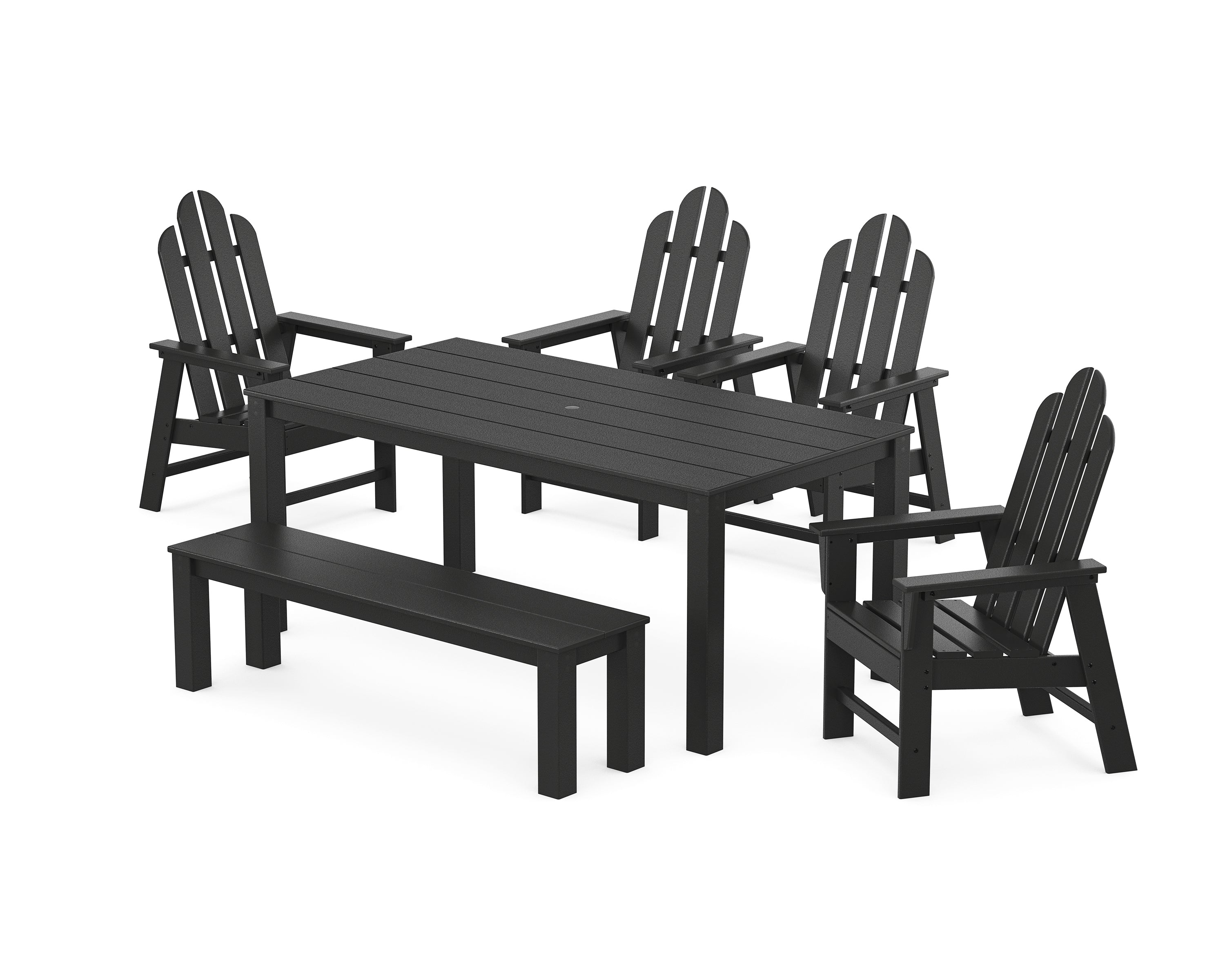 POLYWOOD Long Island 6-Piece Parsons Dining Set with Bench in Black