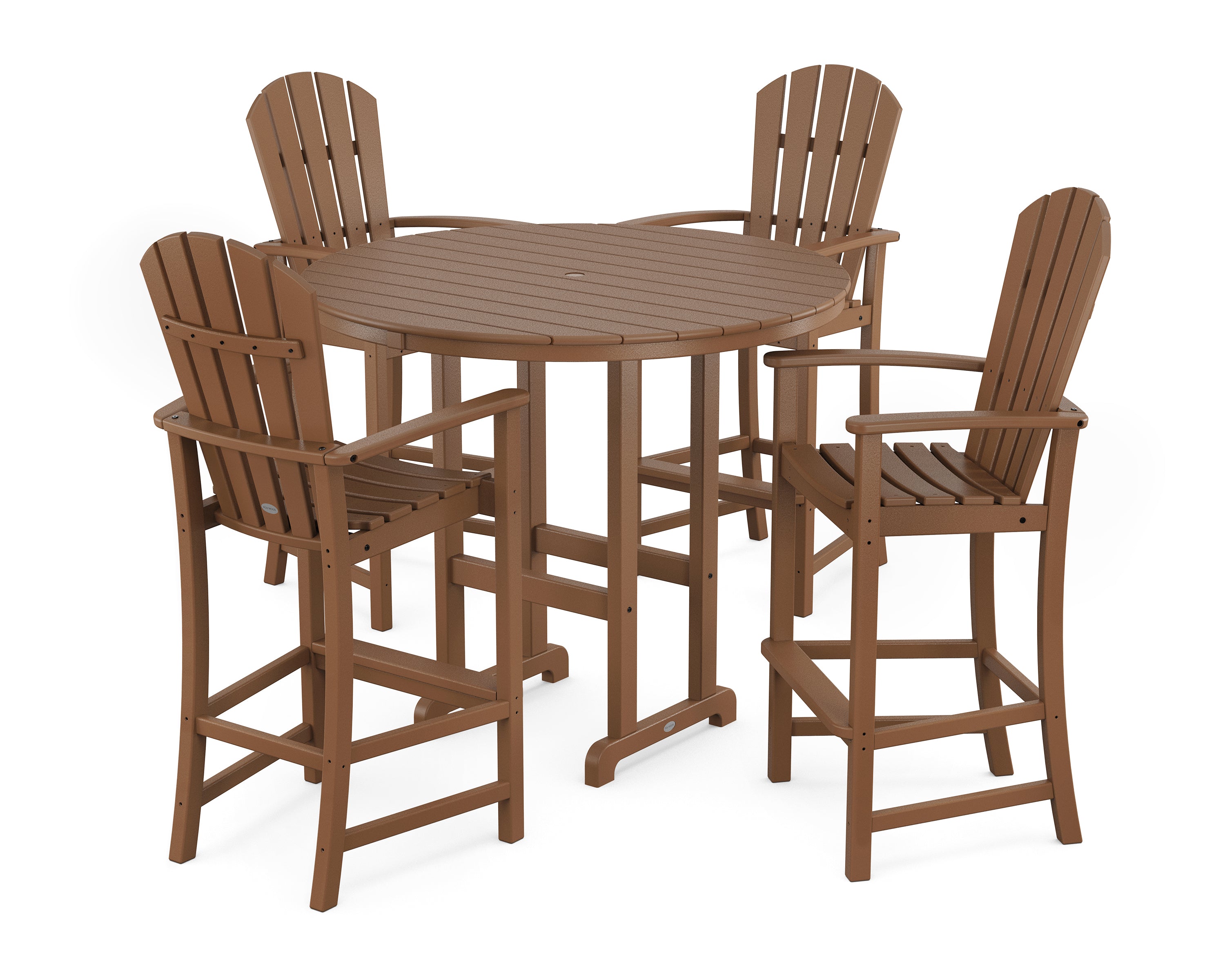 POLYWOOD® Palm Coast 5-Piece Round Farmhouse Bar Set in Teak