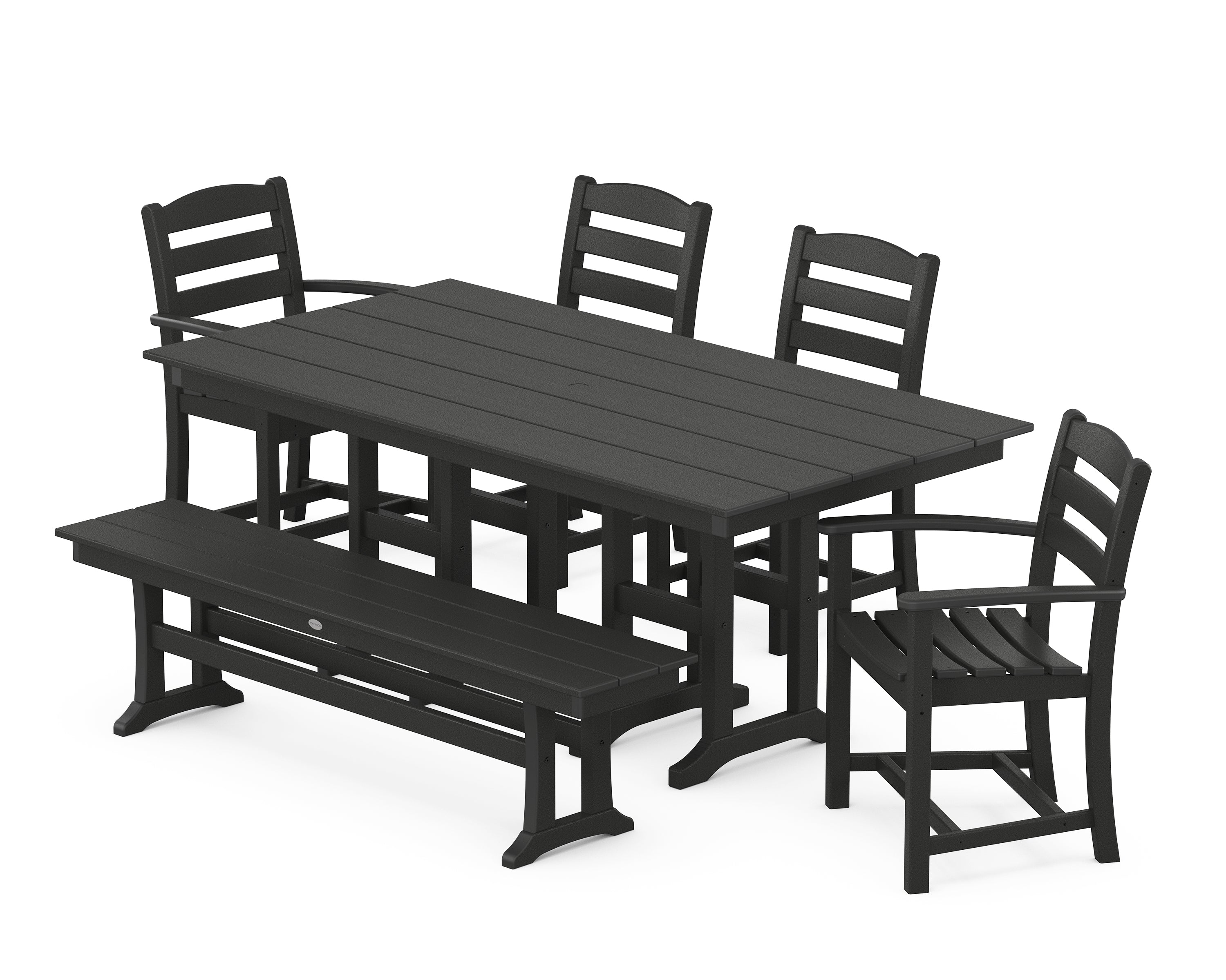 POLYWOOD La Casa Café 6-Piece Farmhouse Dining Set with Bench in Black