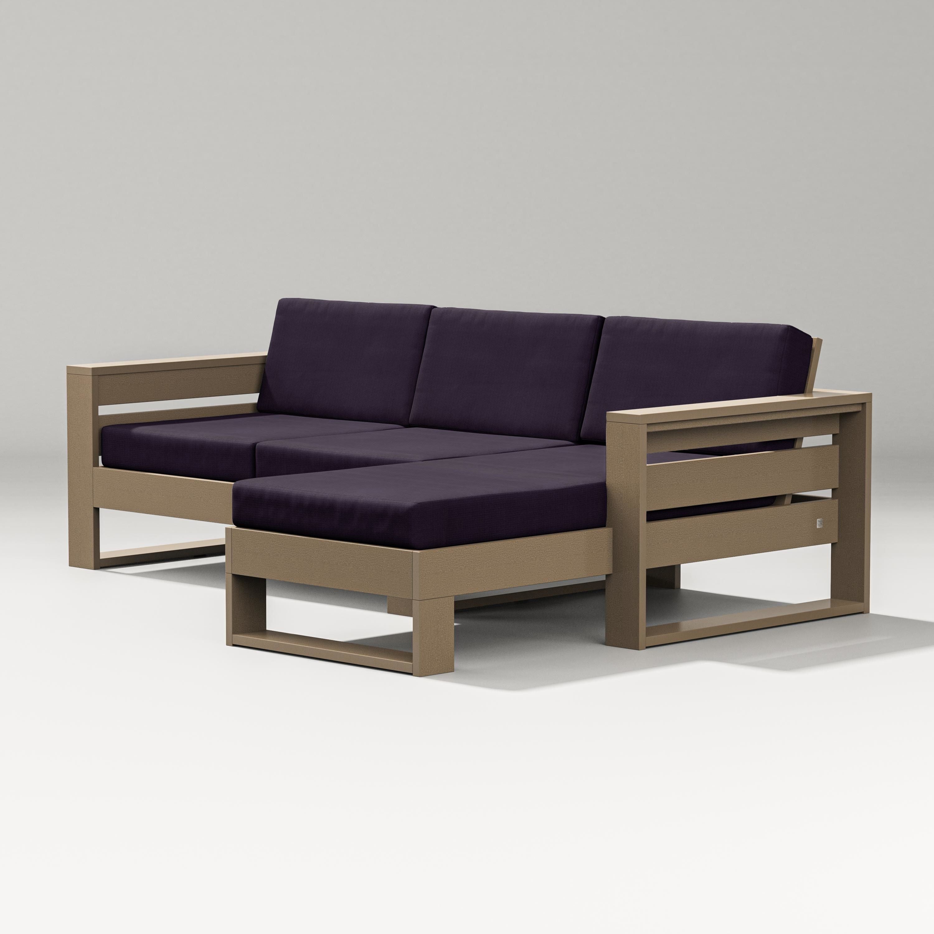 PW Designer Series Latitude Right Chaise Sectional in Vintage Sahara / Navy Linen