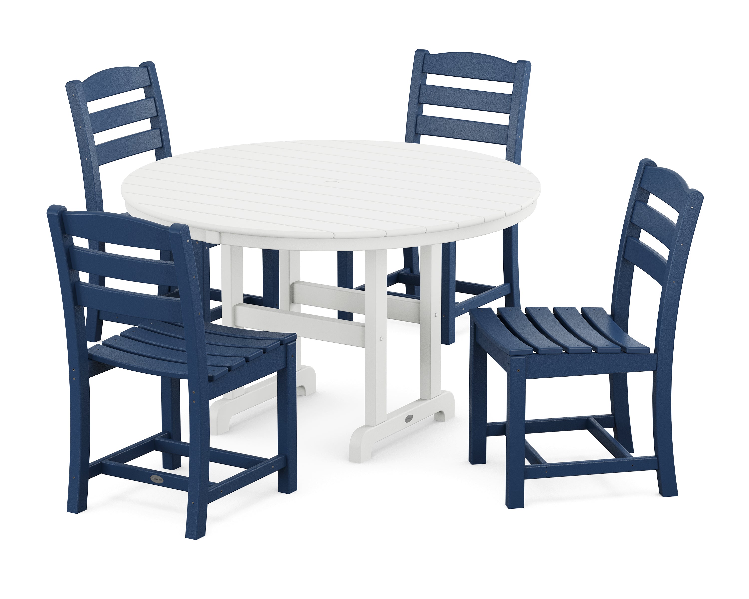 POLYWOOD® La Casa Café Side Chair 5-Piece Round Farmhouse Dining Set in Navy / White