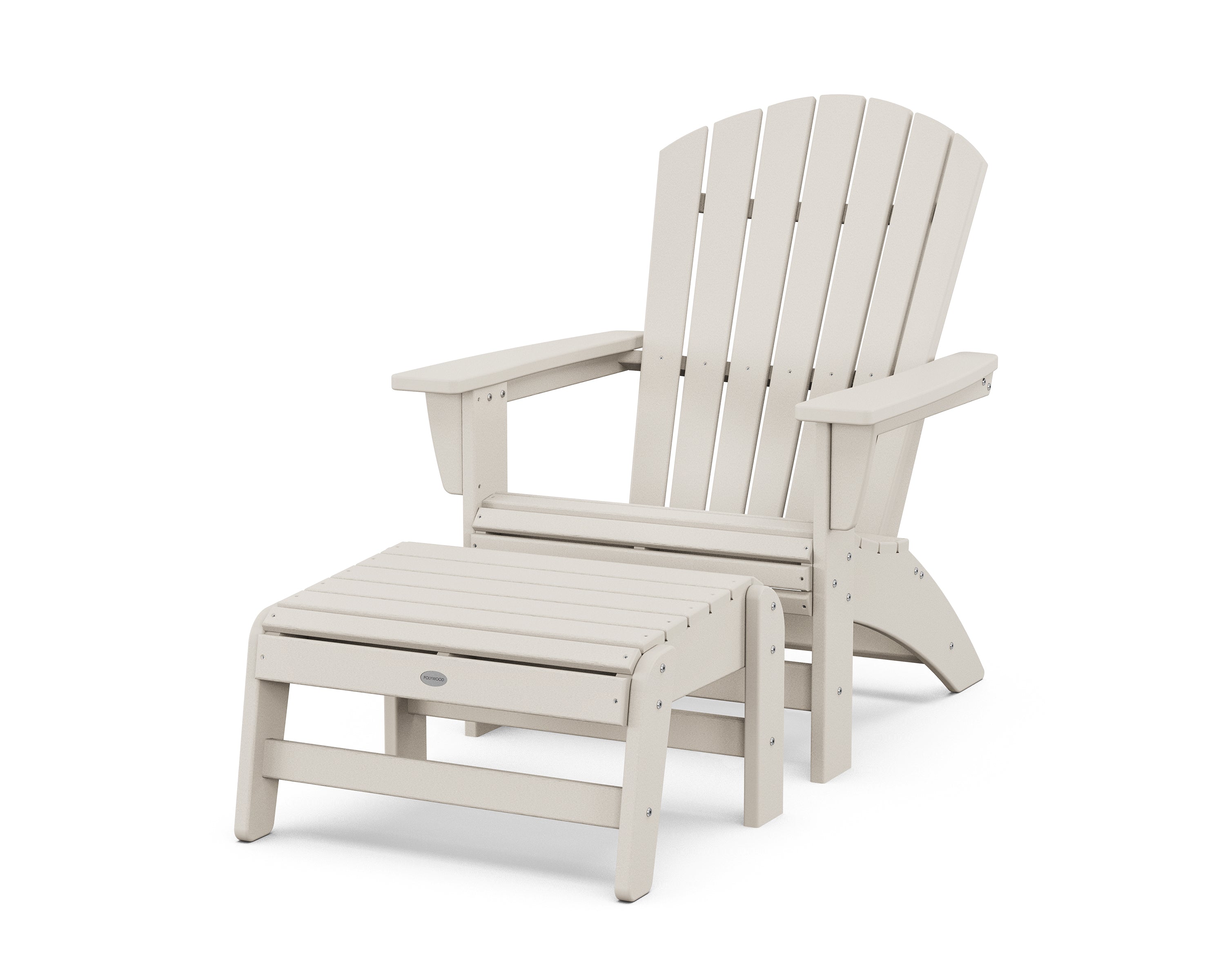 POLYWOOD Nautical Grand Adirondack Chair with Ottoman in Sand