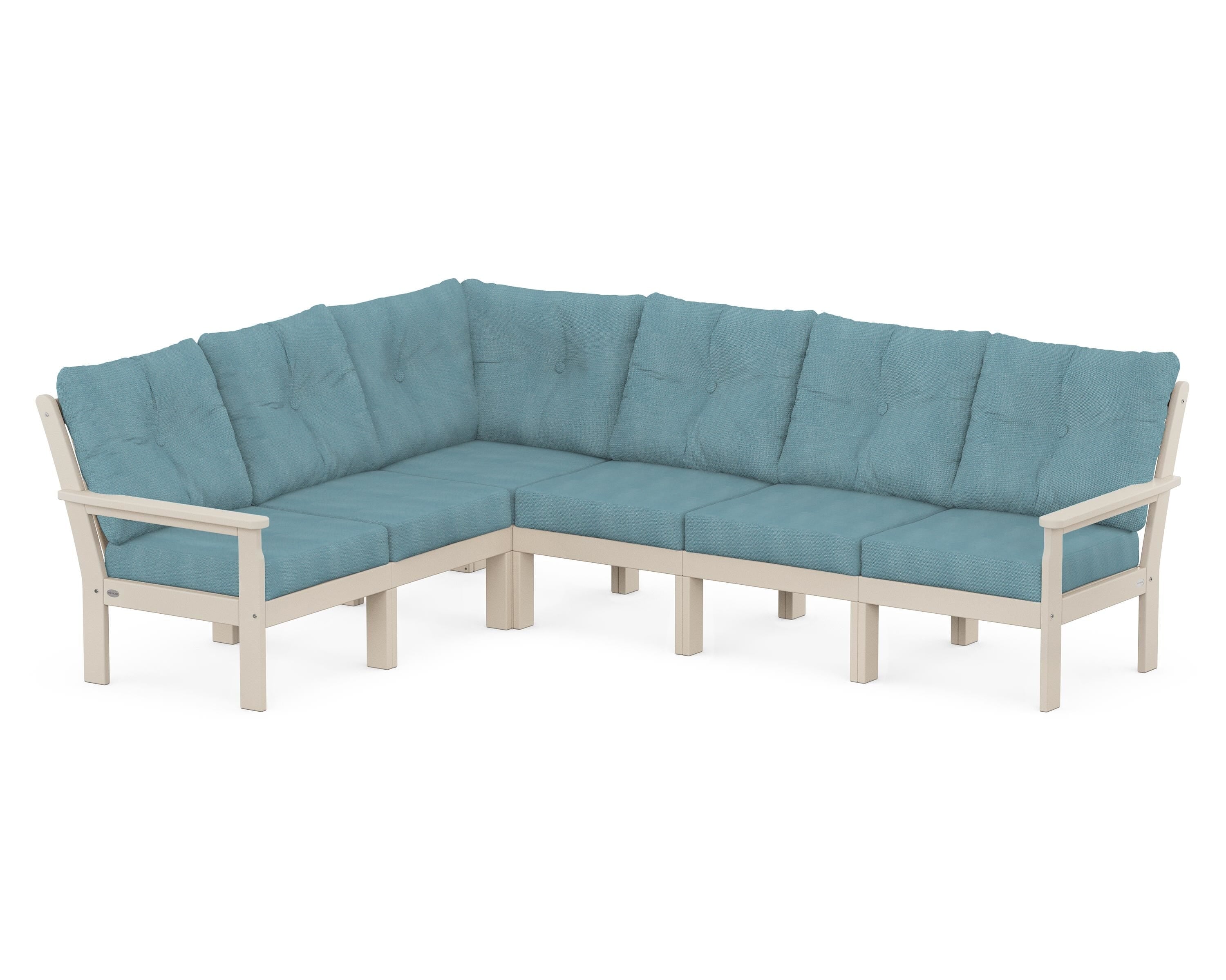 POLYWOOD Vineyard 6-Piece Sectional in Sand / Lattice Sky Blue