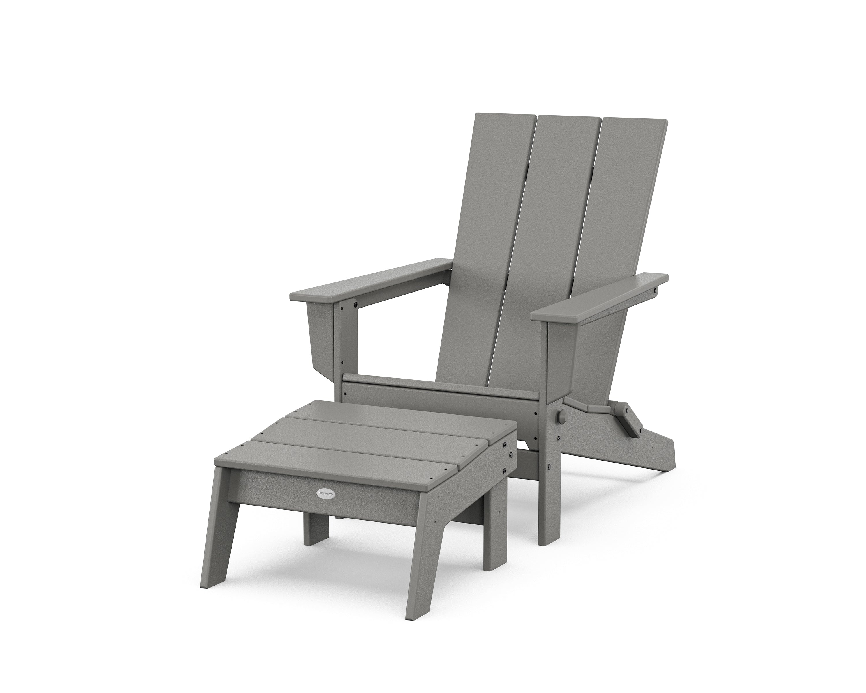 POLYWOOD Modern Studio Folding Adirondack Chair with Ottoman in Slate Grey