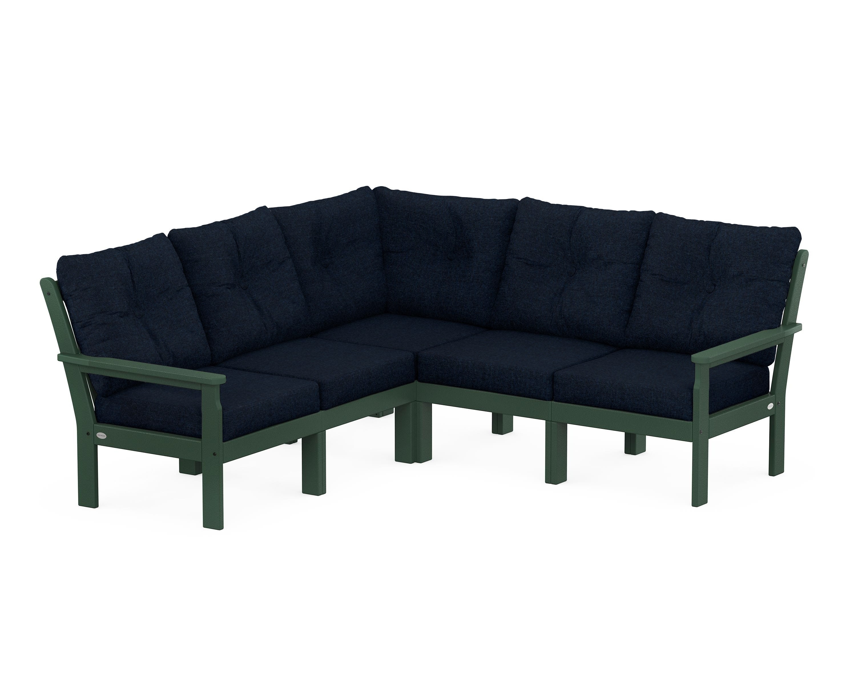 POLYWOOD Vineyard 5-Piece Sectional in Green / Marine Indigo