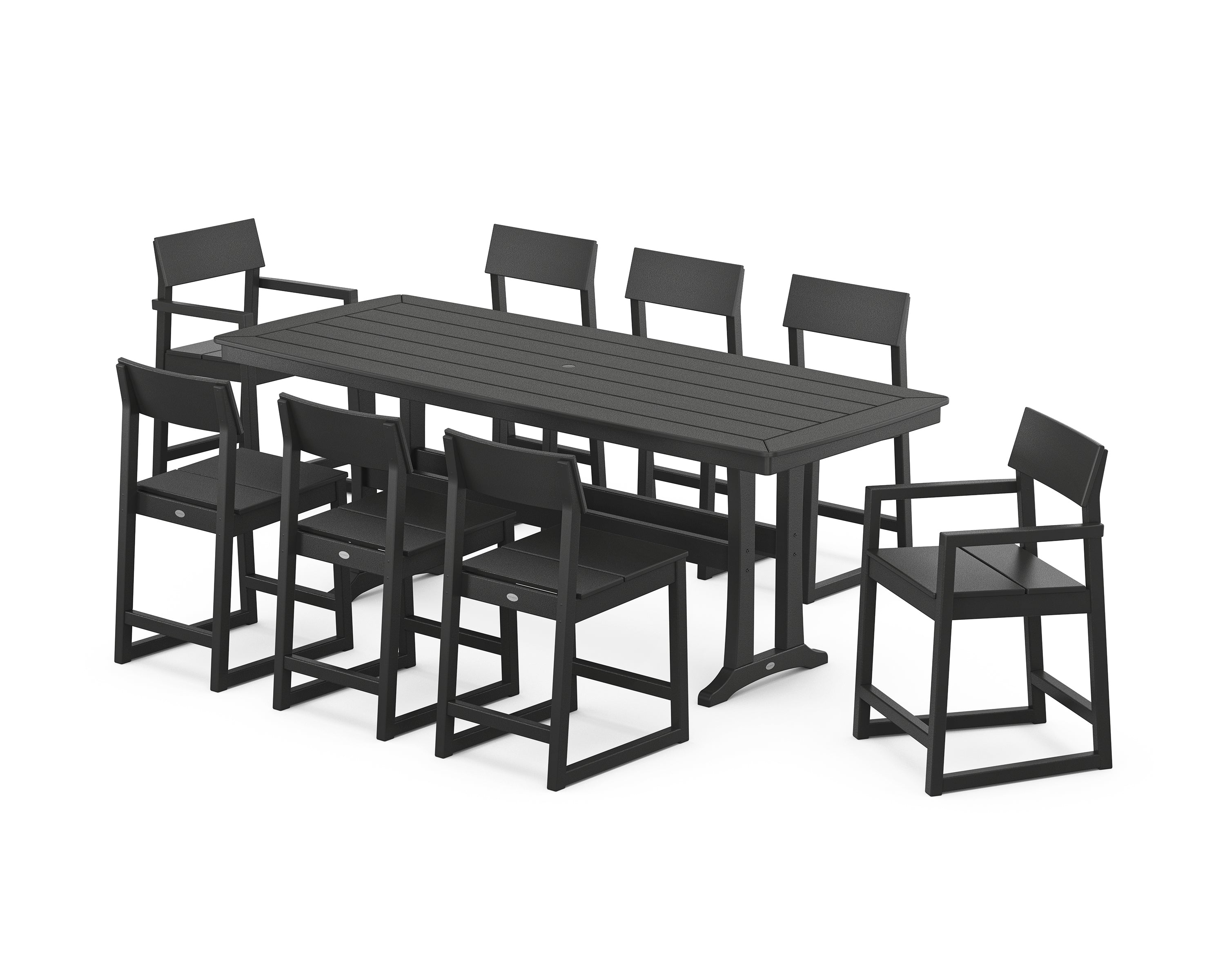 POLYWOOD EDGE 9-Piece Counter Set with Trestle Legs in Black