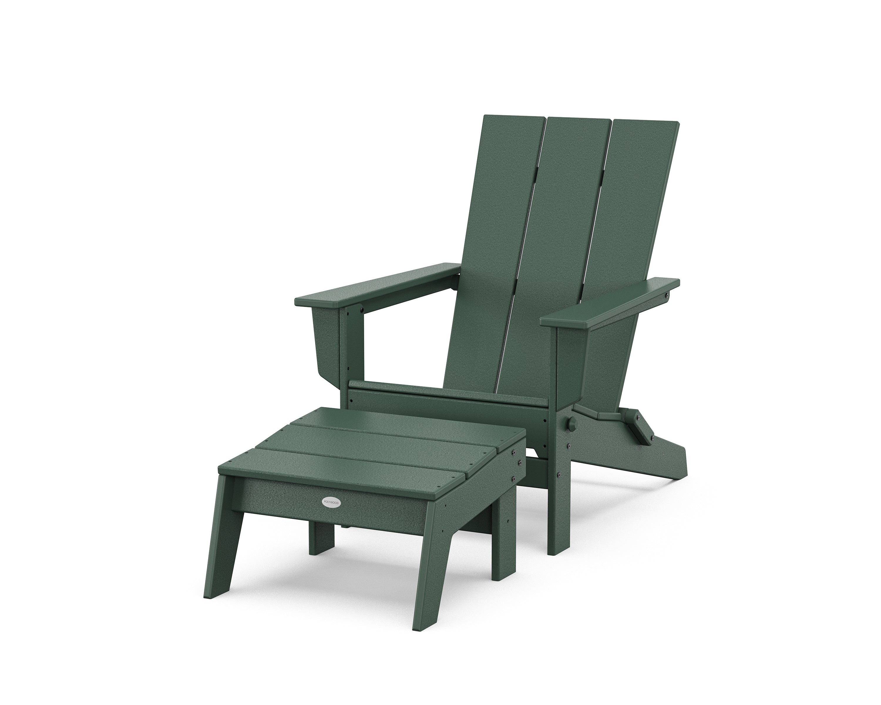 POLYWOOD Modern Studio Folding Adirondack Chair with Ottoman in Green