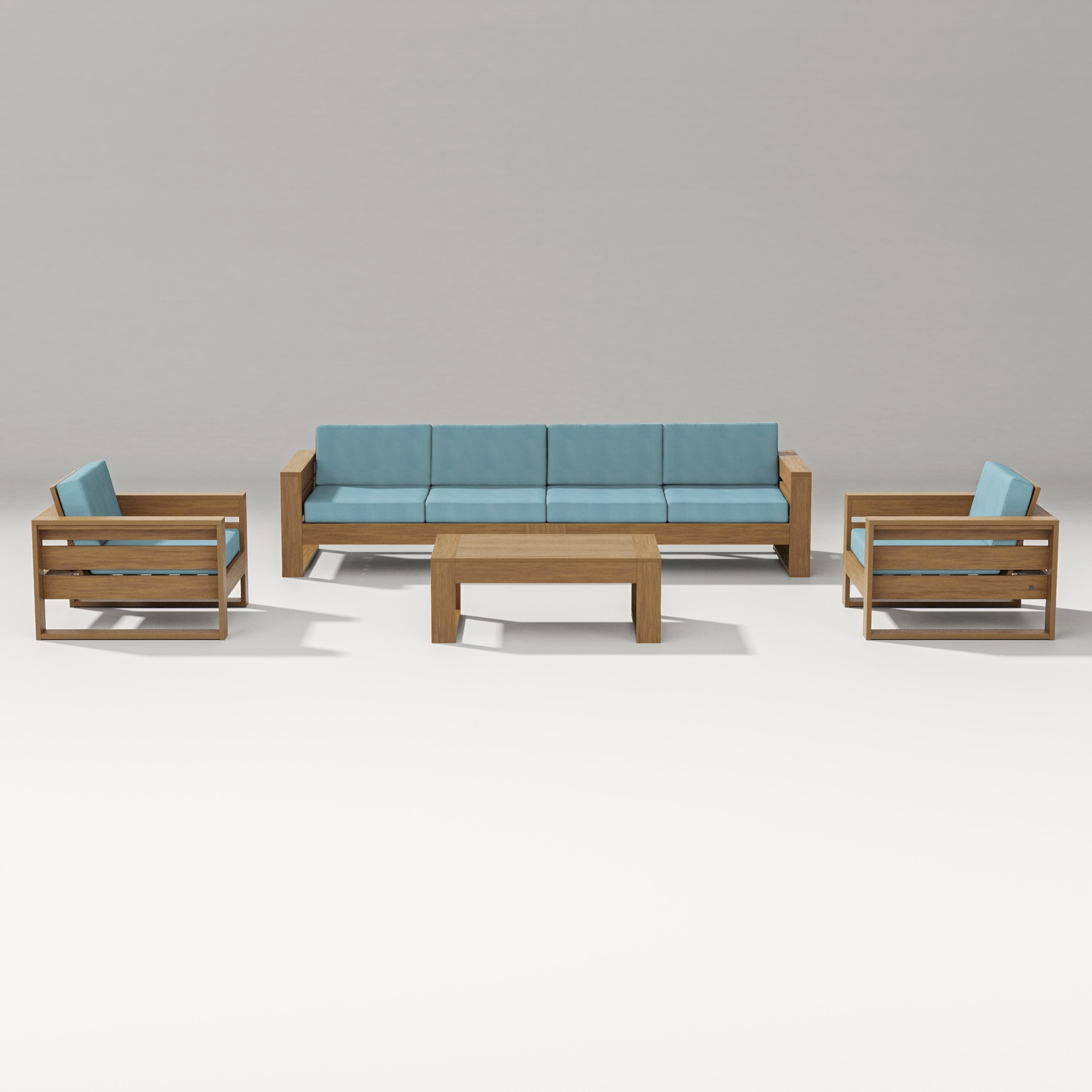 PW Designer Series Latitude 5-Piece Lounge Sofa Set in Natural / Lattice Sky Blue