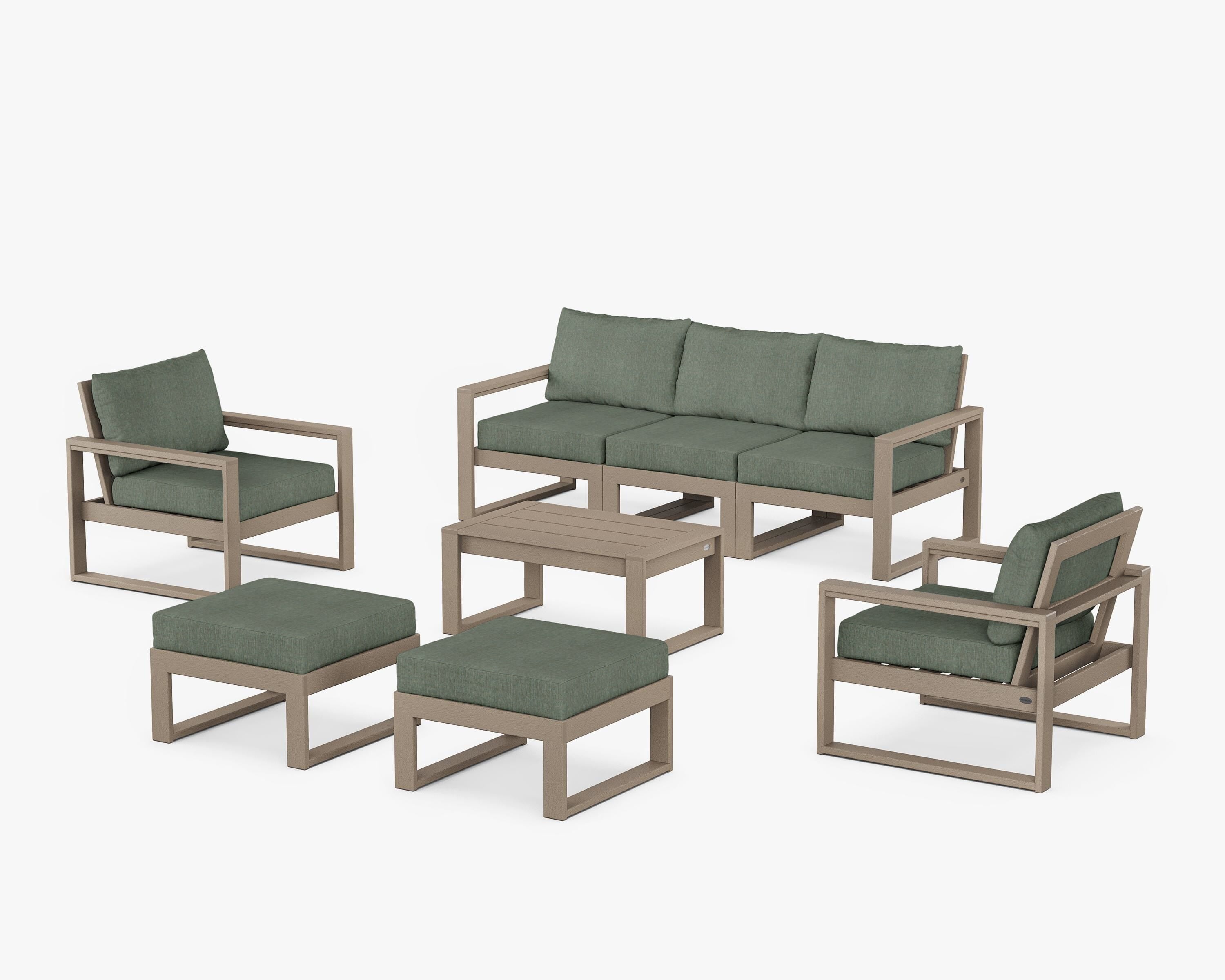 POLYWOOD EDGE Sectional 8-Piece Lounge Sofa Set in Vintage Sahara / Cast Sage