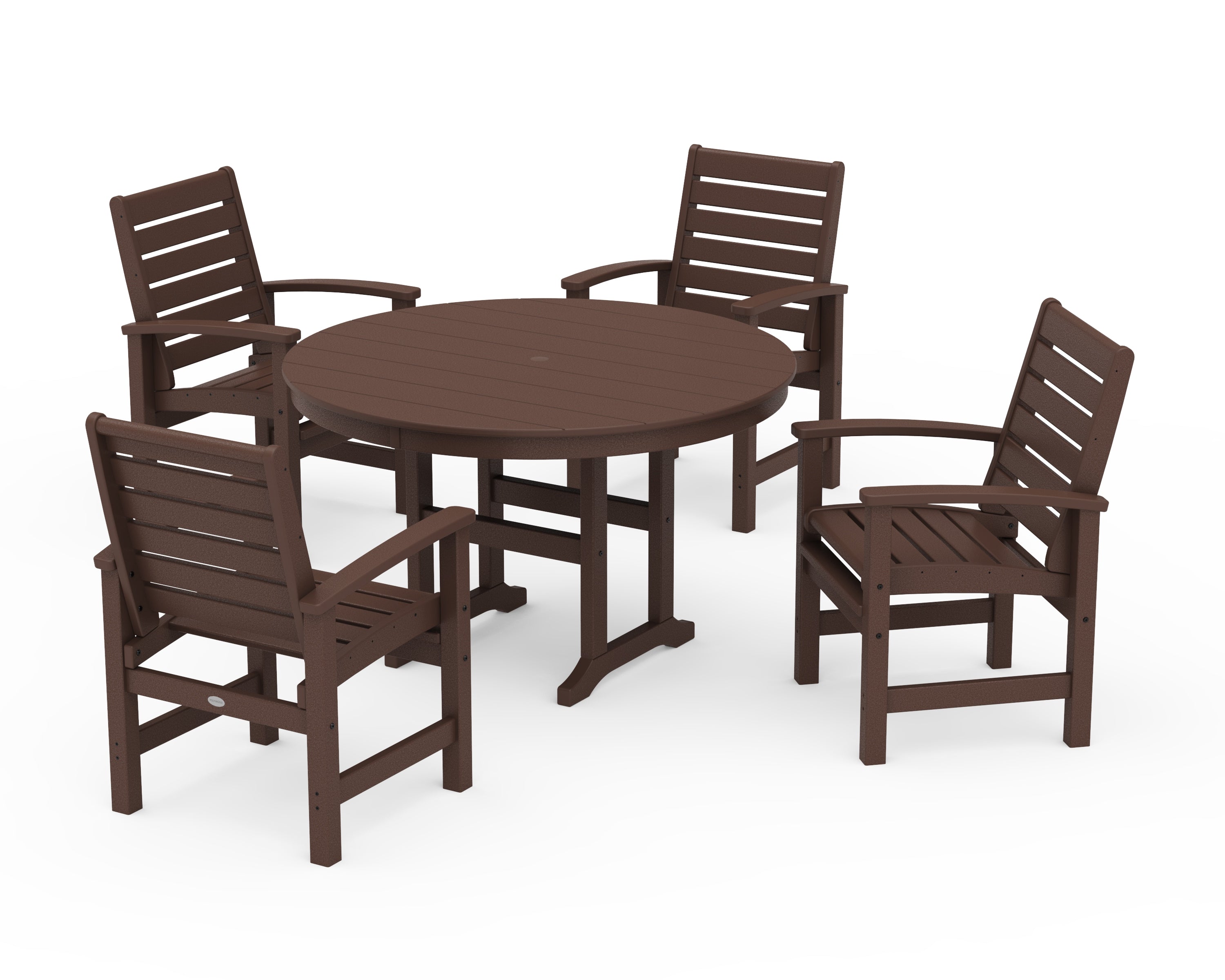 POLYWOOD Signature 5-Piece Round Farmhouse Dining Set in Mahogany