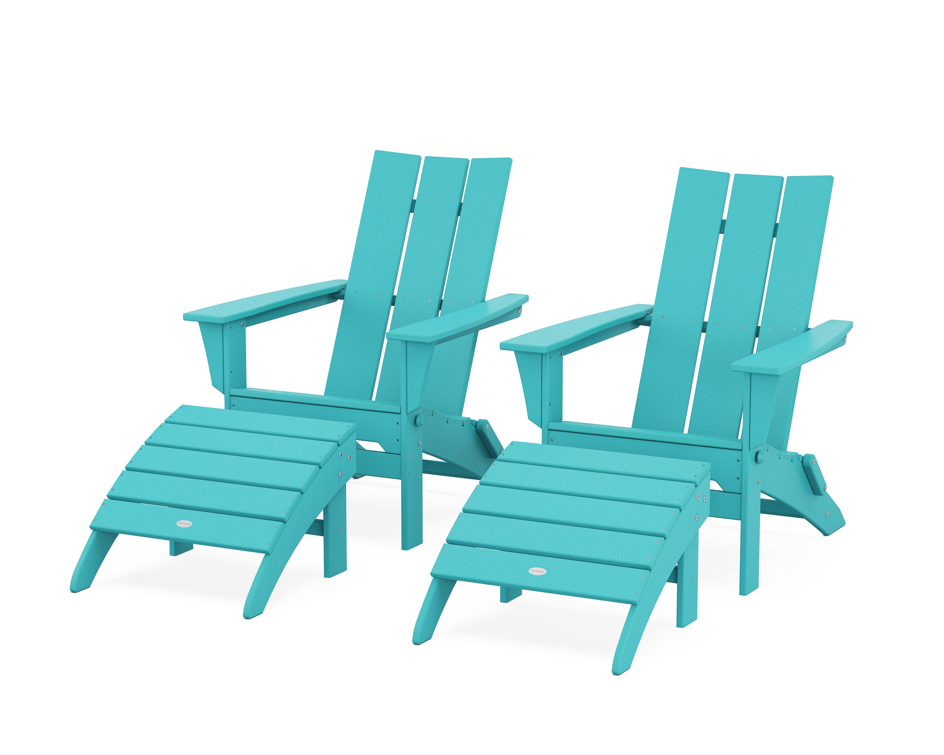 POLYWOOD® Modern Folding Adirondack Chair 4-Piece Set with Ottomans in Aruba