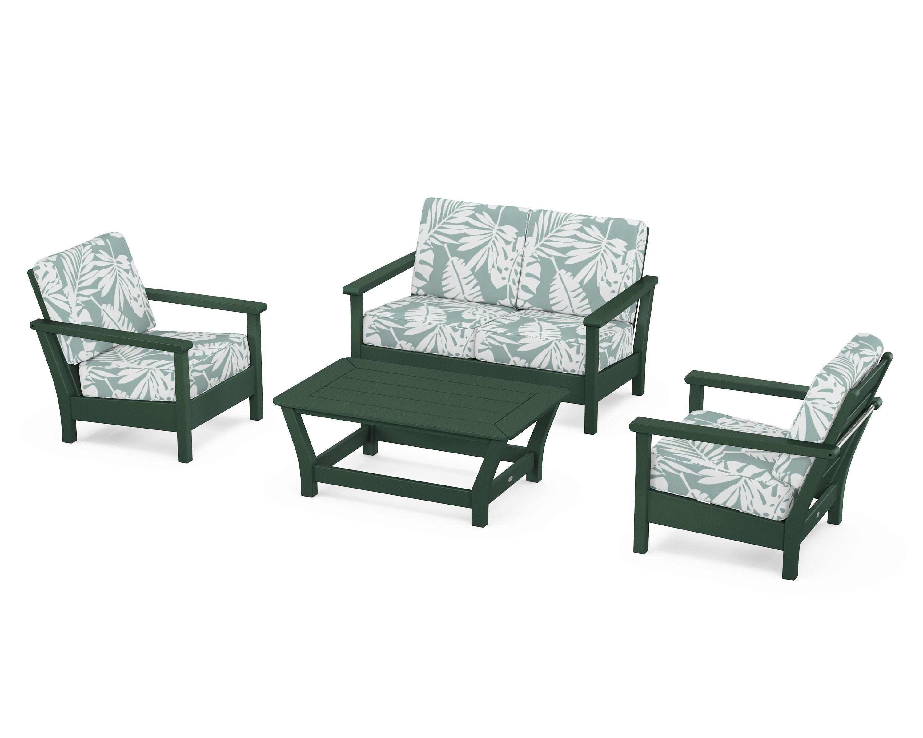POLYWOOD Harbour 4-Piece Deep Seating Set in Green / Leaf Glacier Spa