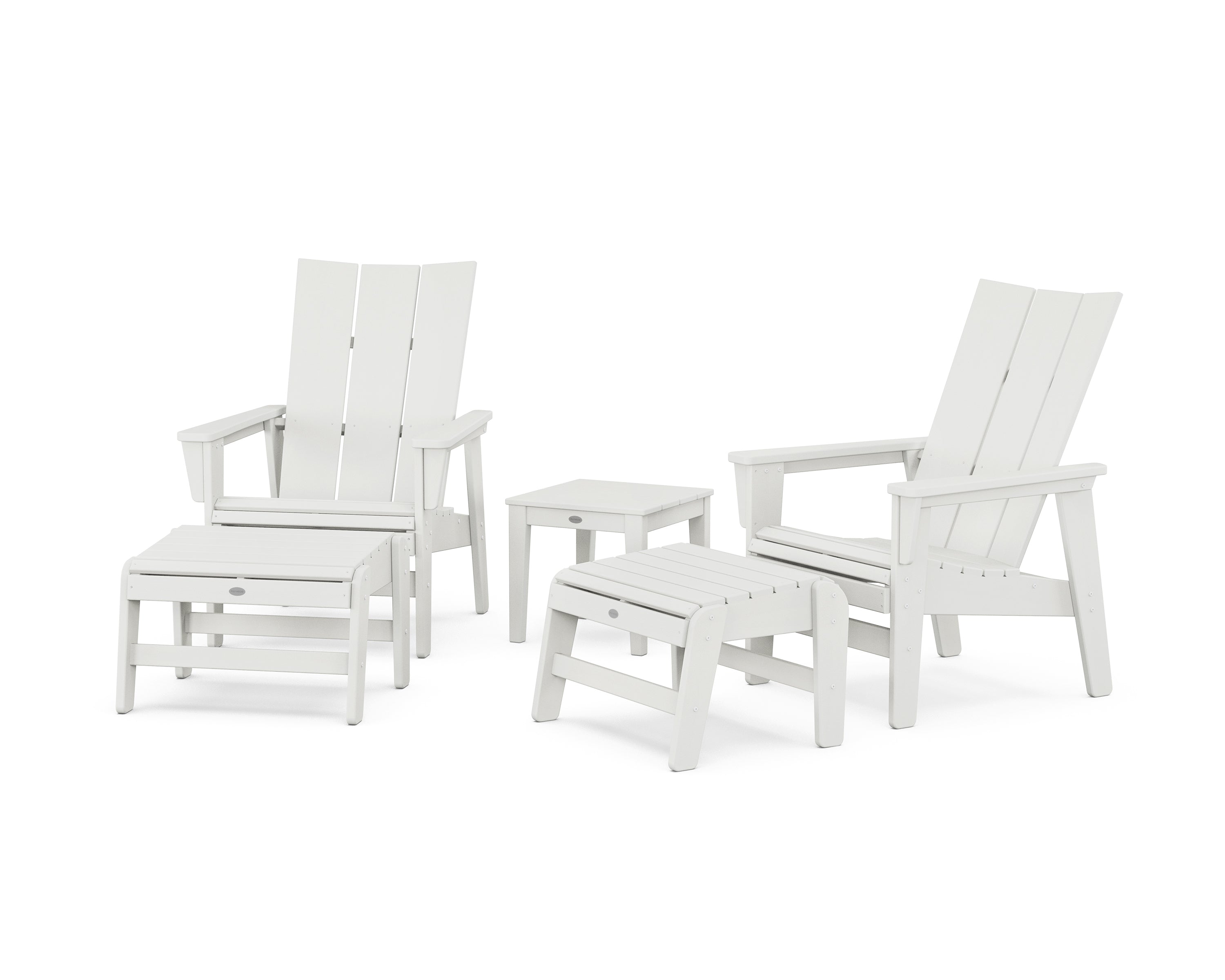 POLYWOOD 5-Piece Modern Grand Upright Adirondack Set with Ottomans and Side Table in Vintage White