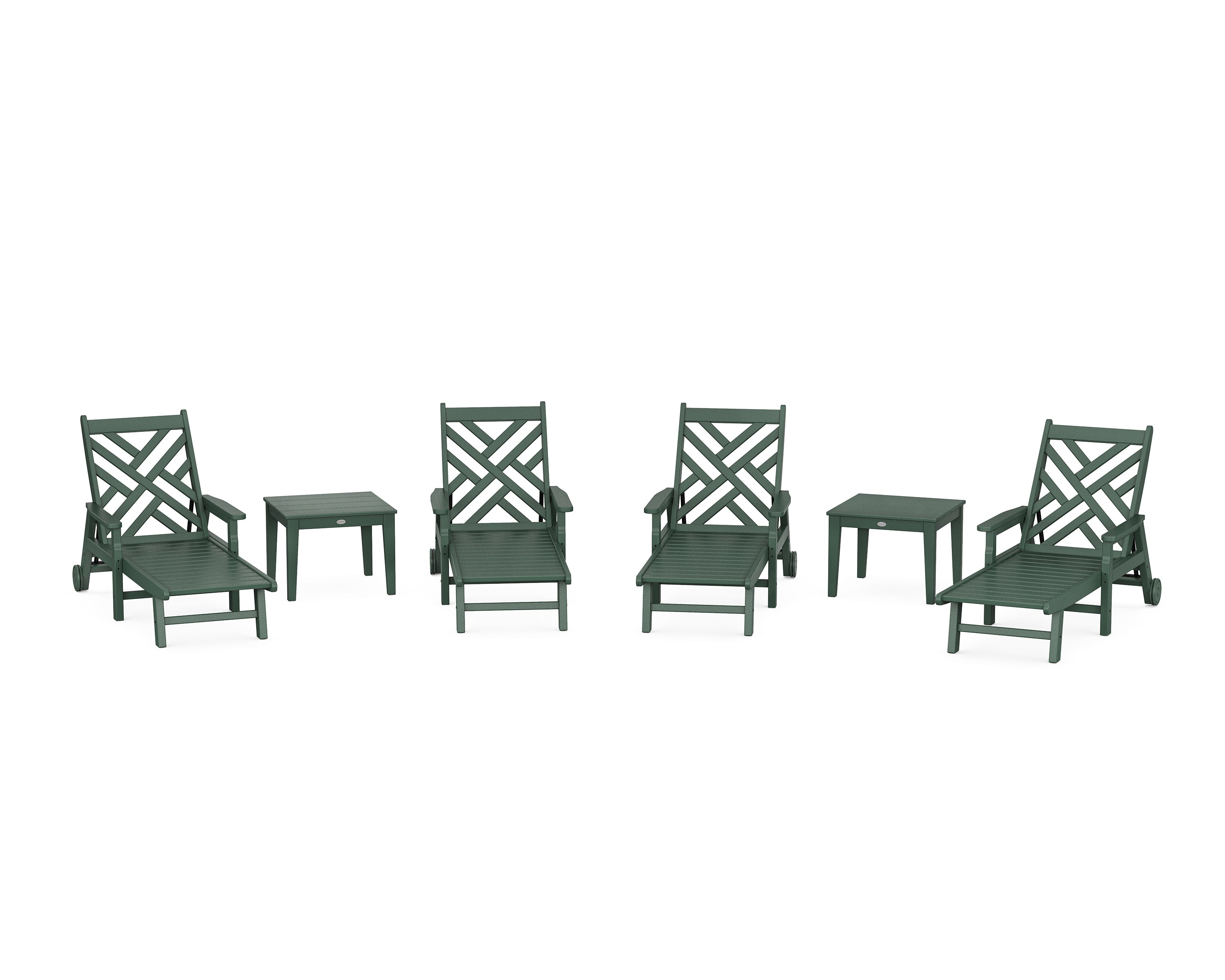 POLYWOOD Chippendale 6-Piece Chaise Set with Arms and Wheels in Green
