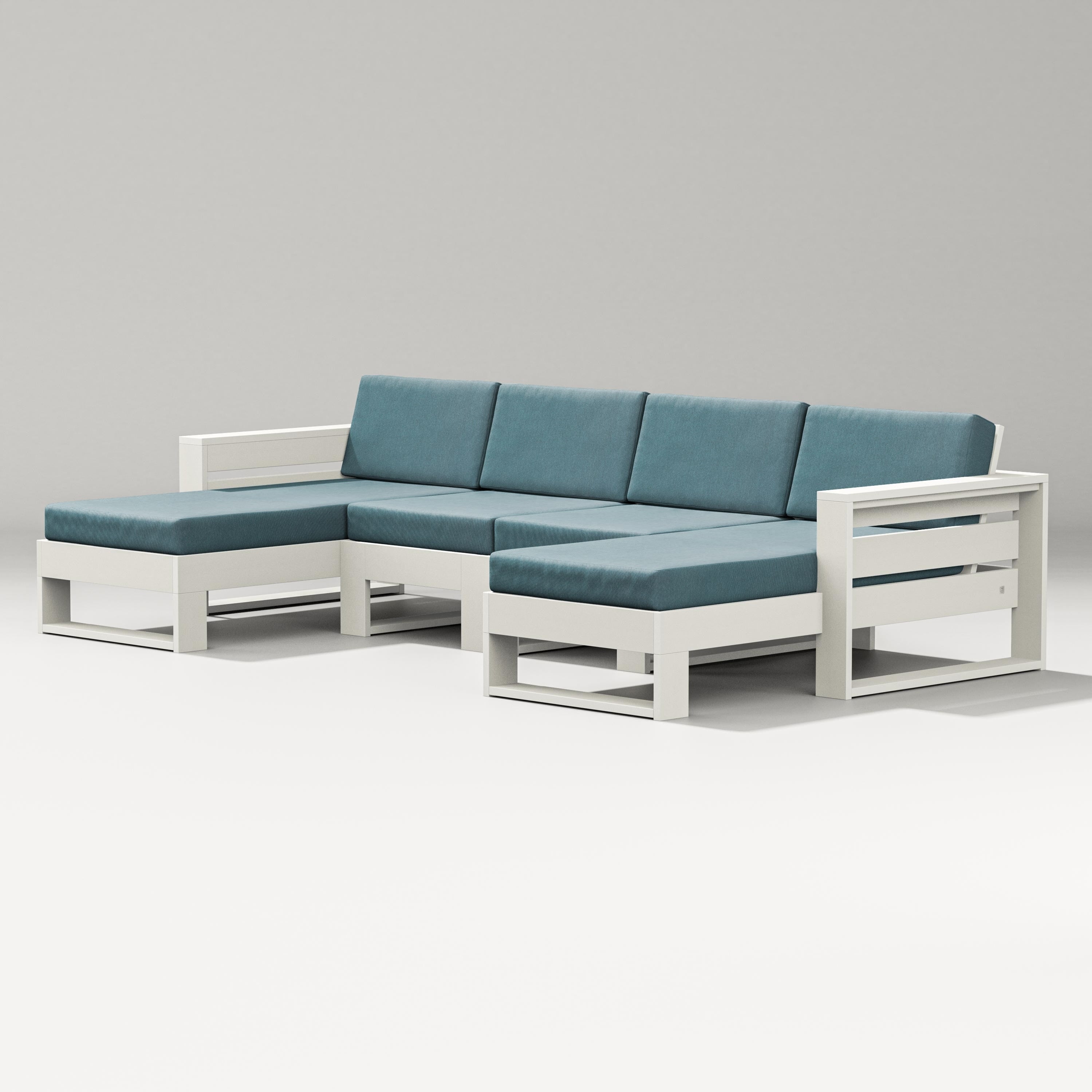 PW Designer Series Latitude Double Chaise Sectional in Vintage White / Ocean Teal