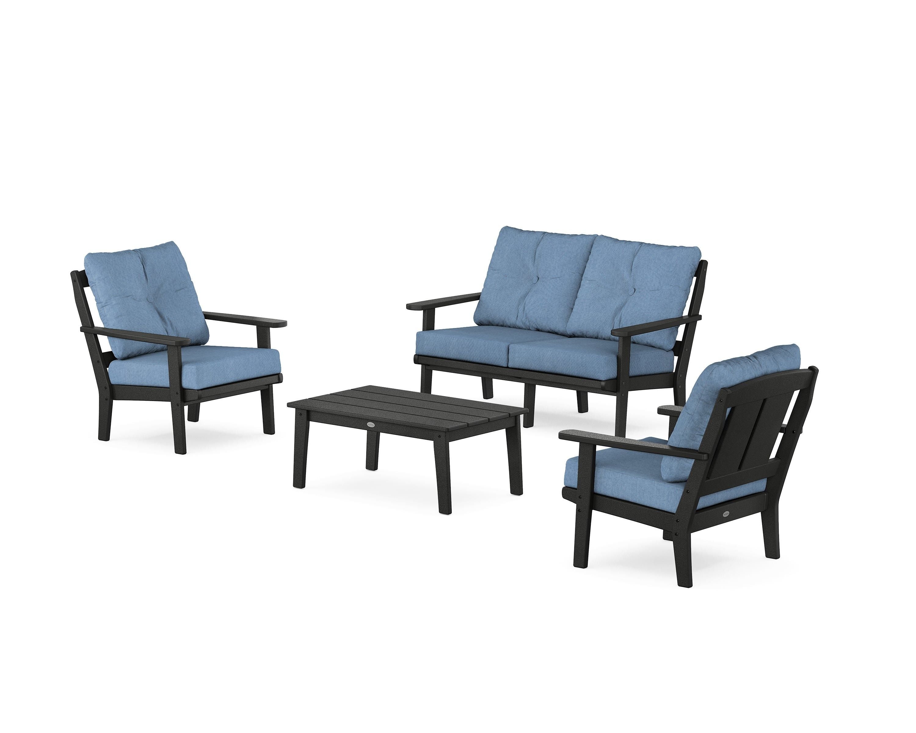 POLYWOOD Mission 4-Piece Deep Seating Set with Loveseat in Black / Sky Blue