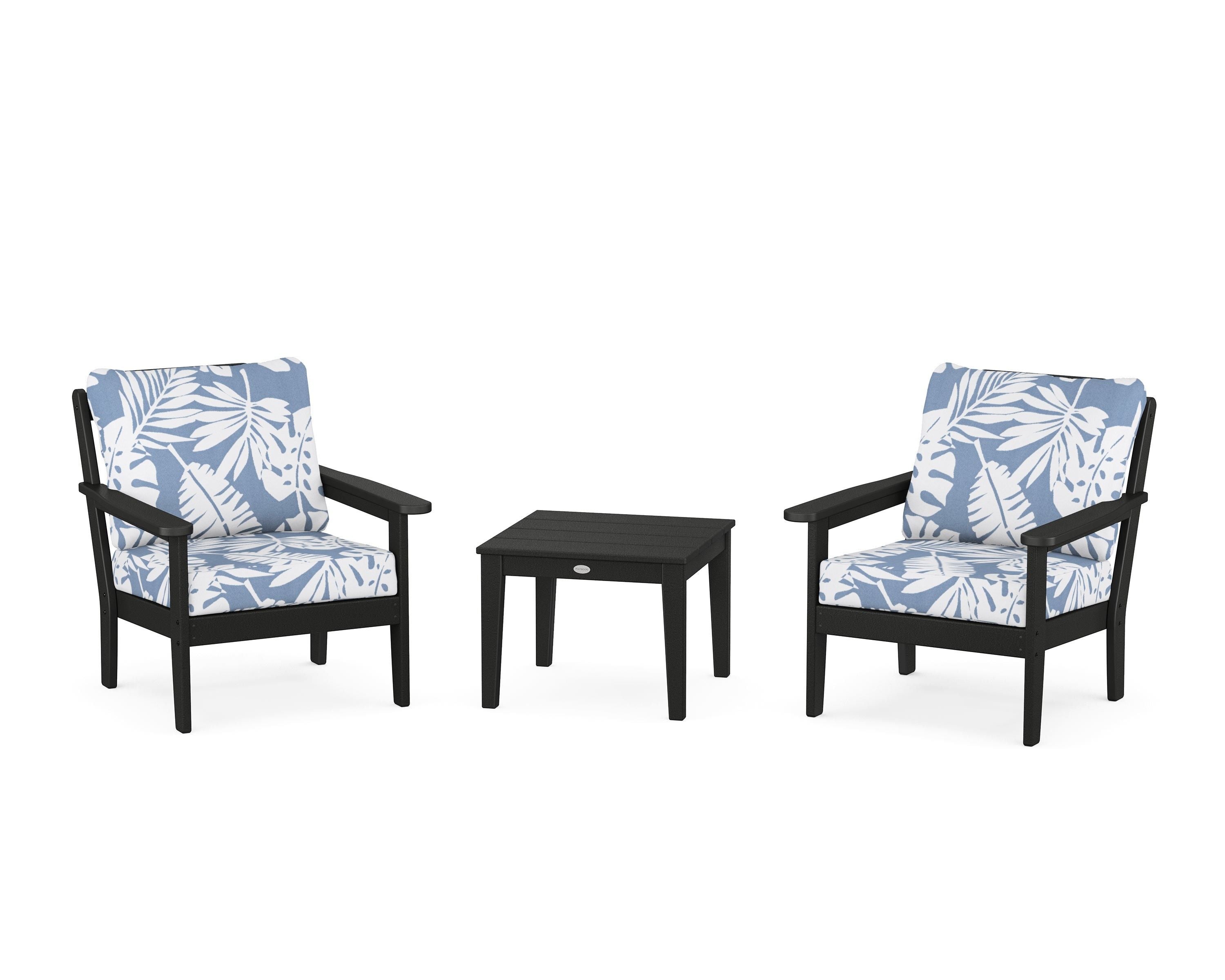 Country Living Cottage 3-Piece Deep Seating Set in Black / Leaf Sky Blue