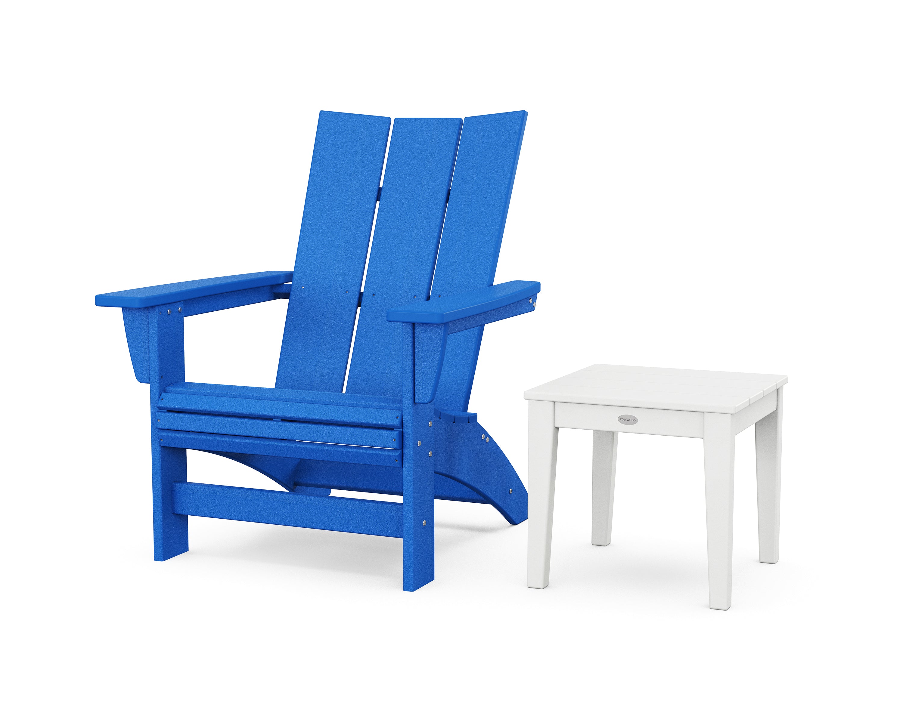 POLYWOOD Modern Grand Adirondack Chair with Side Table in Pacific Blue / White