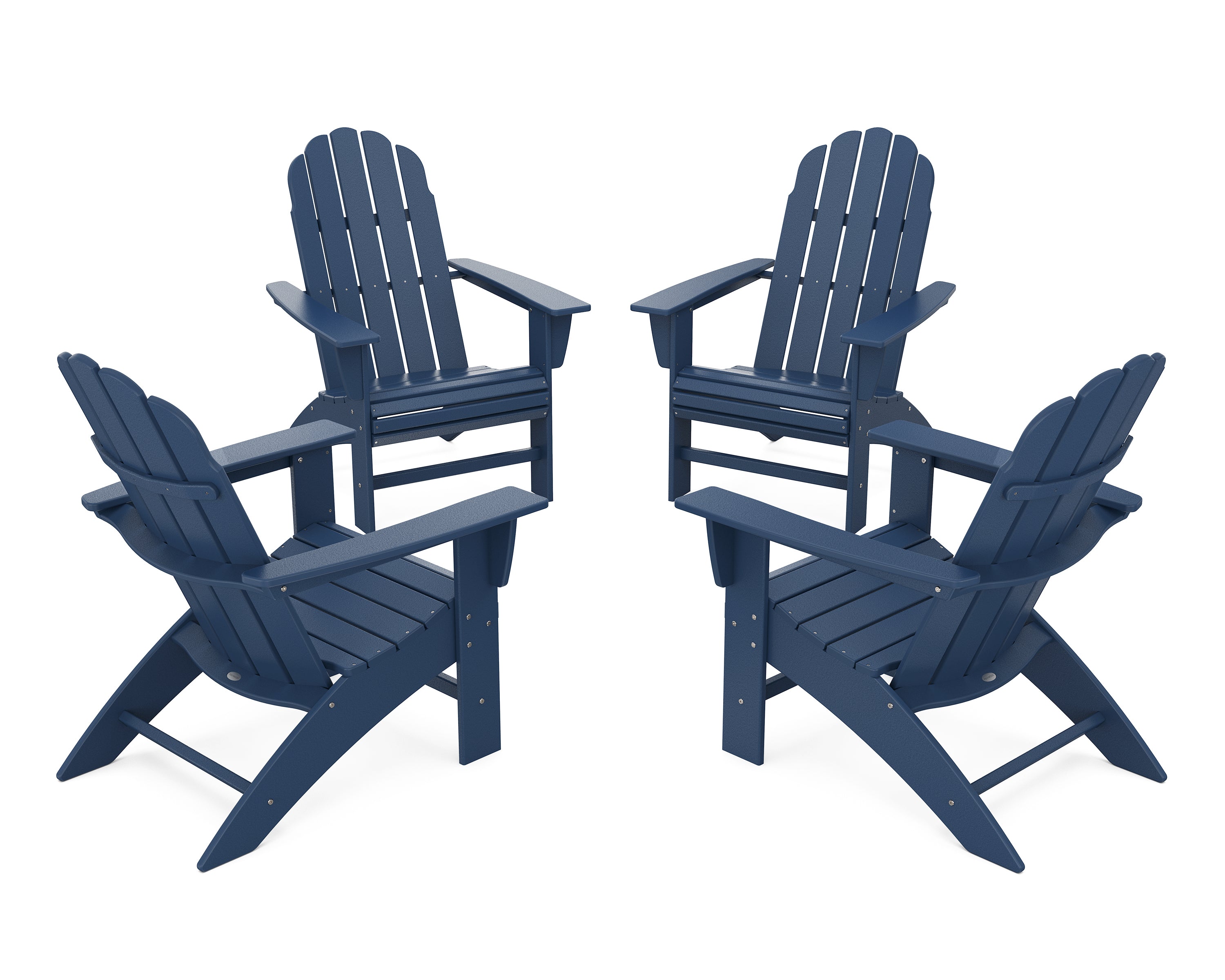 POLYWOOD 4-Piece Vineyard Curveback Adirondack Chair Conversation Set in Navy