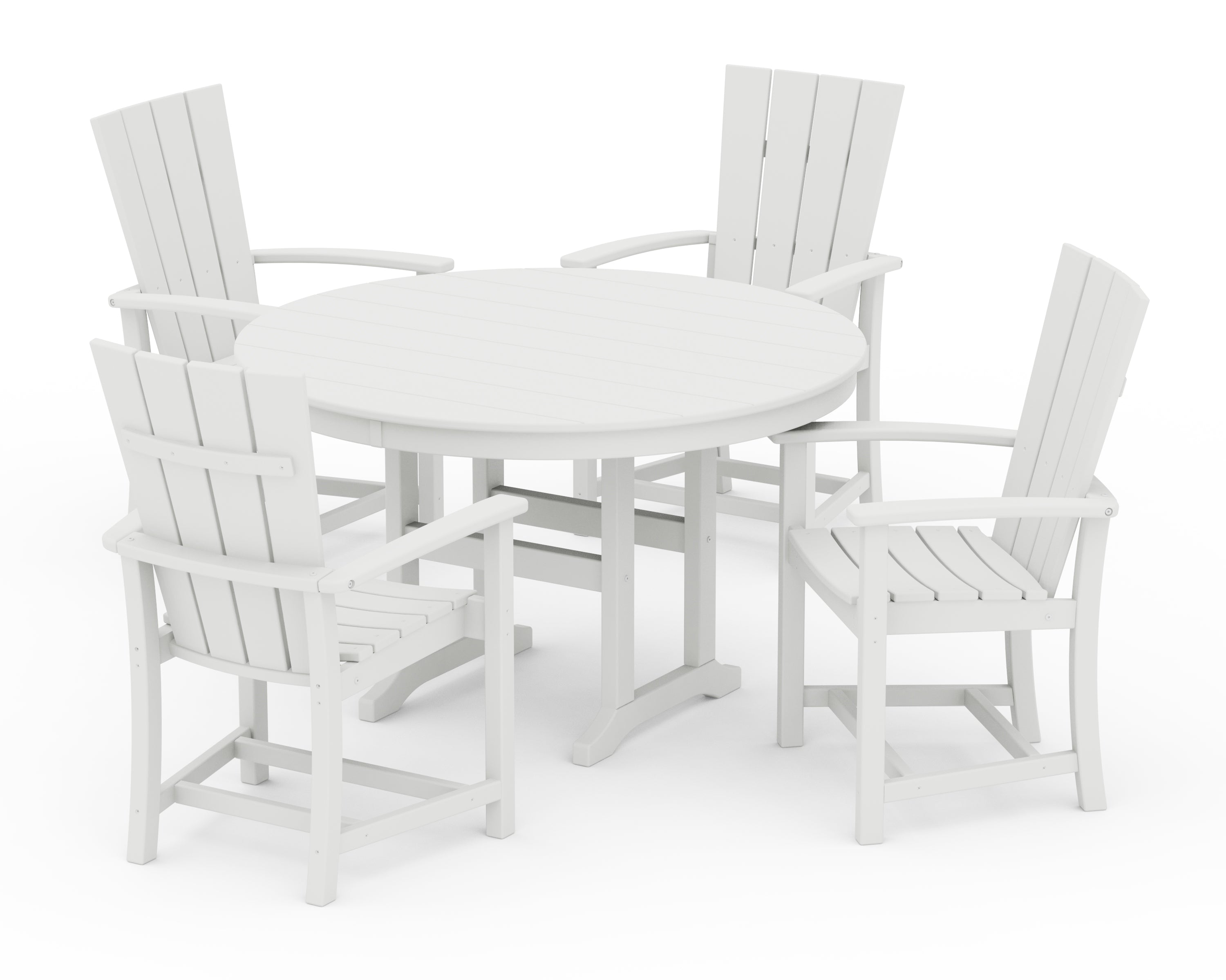 POLYWOOD Quattro 5-Piece Round Farmhouse Dining Set in White