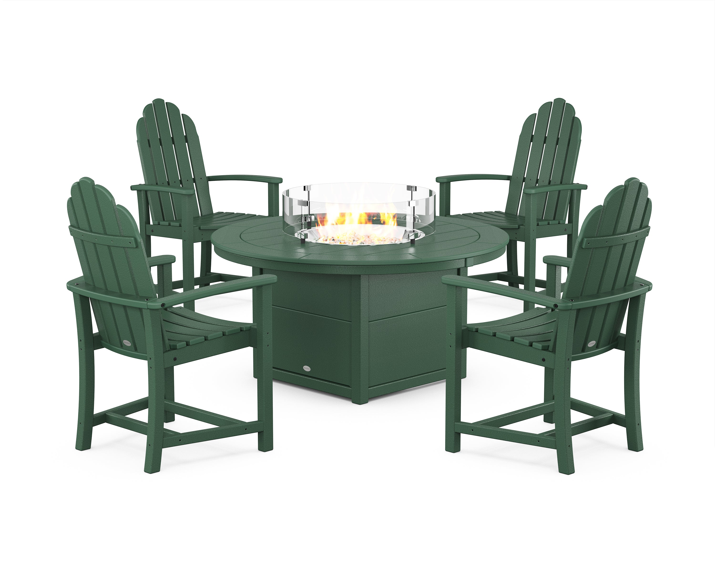 POLYWOOD® Classic 4-Piece Upright Adirondack Conversation Set with Fire Pit Table in Green