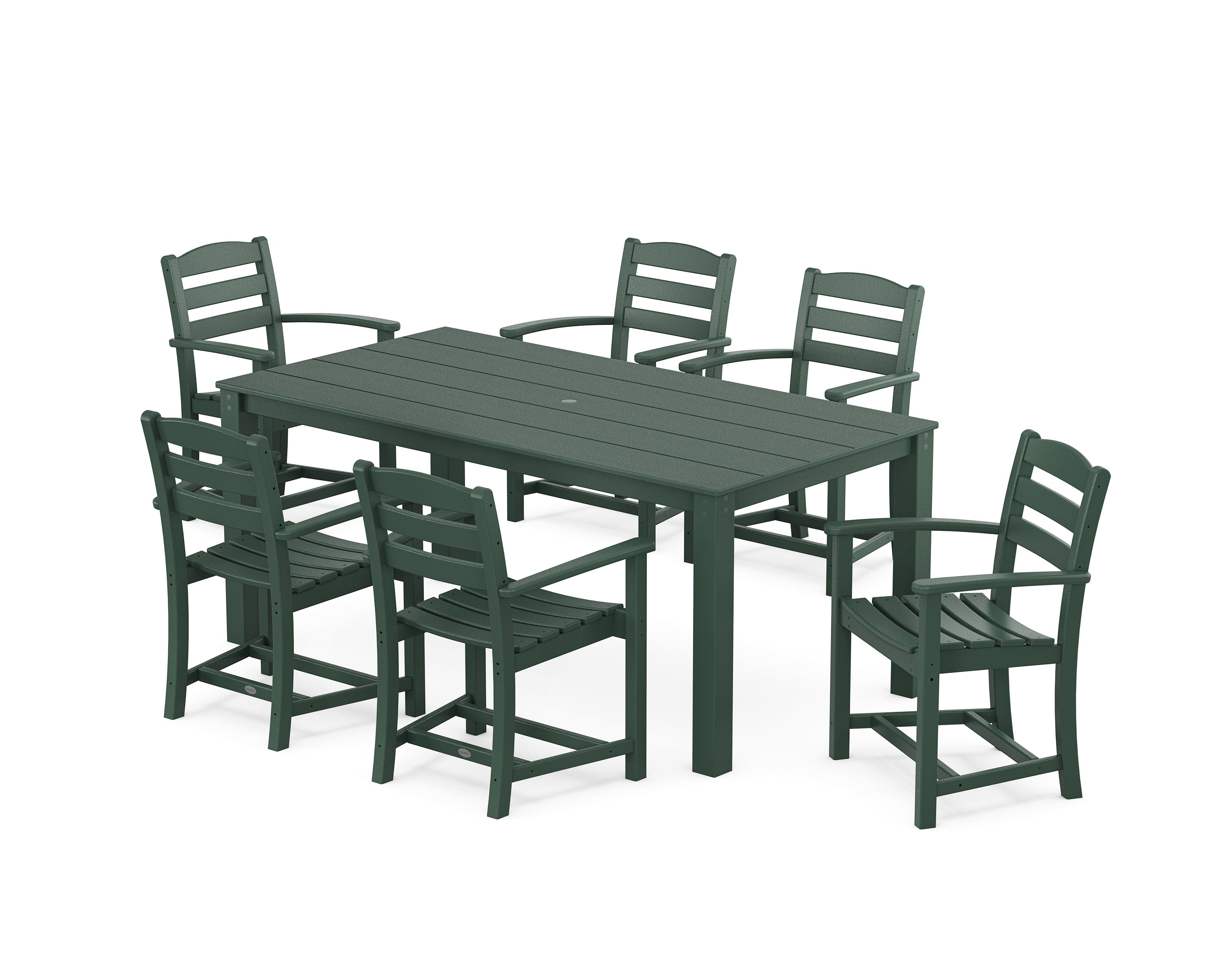POLYWOOD La Casa Cafe' Arm Chair 7-Piece Parsons Dining Set in Green
