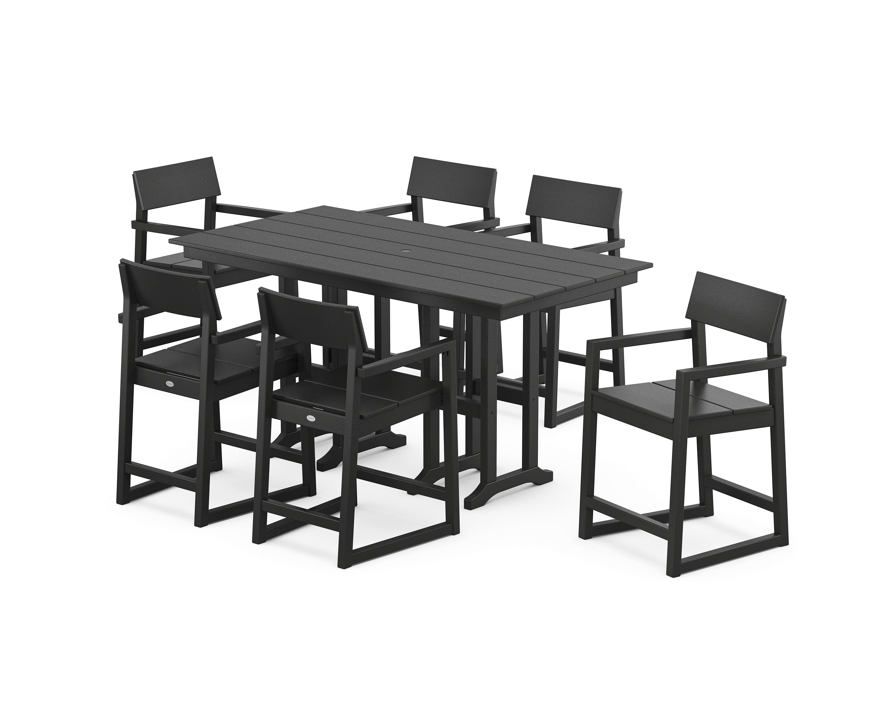 POLYWOOD EDGE Arm Chair 7-Piece Farmhouse Counter Set in Black
