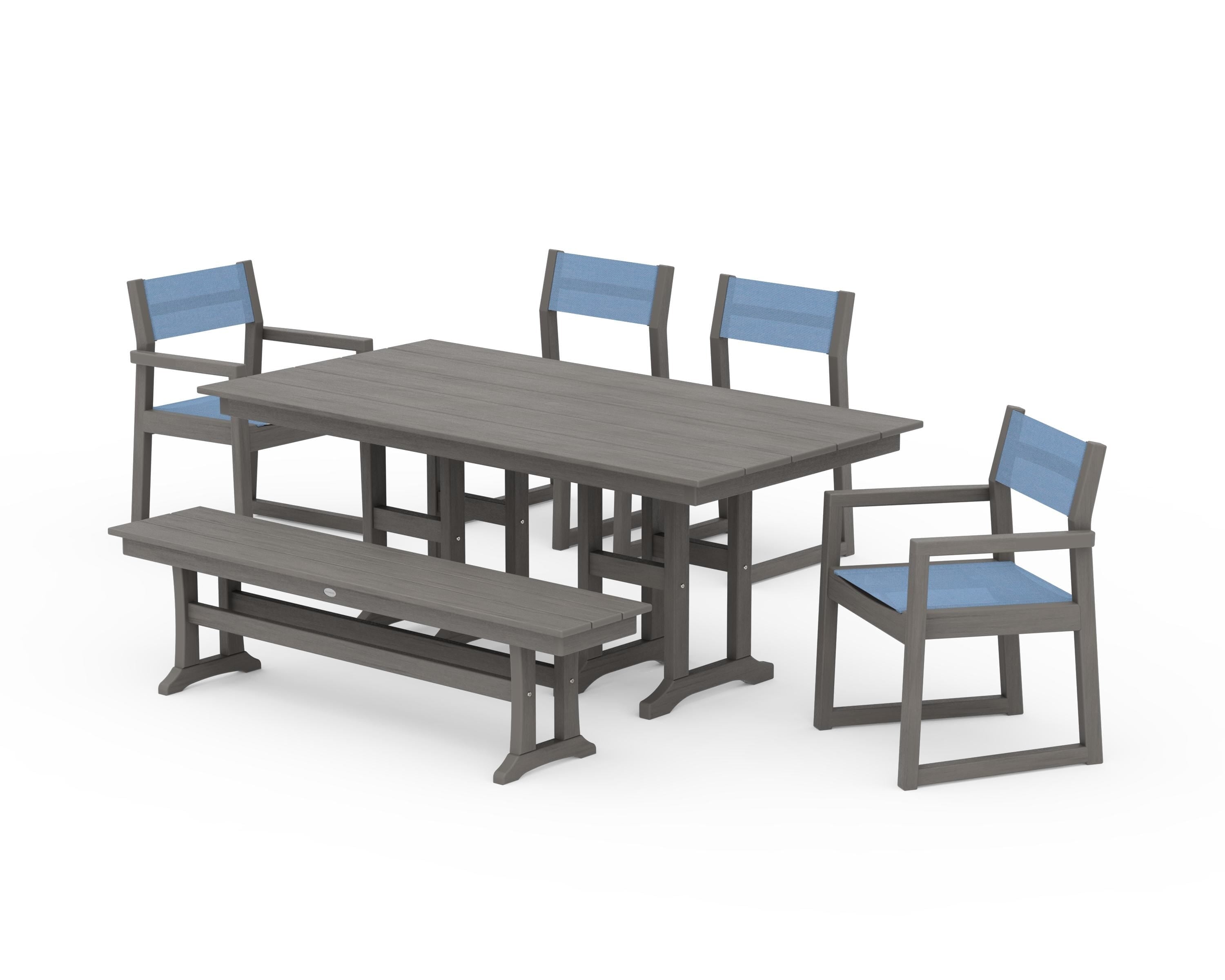 POLYWOOD EDGE Sling 6-Piece Farmhouse Dining Set in Driftwood / Poolside Sling