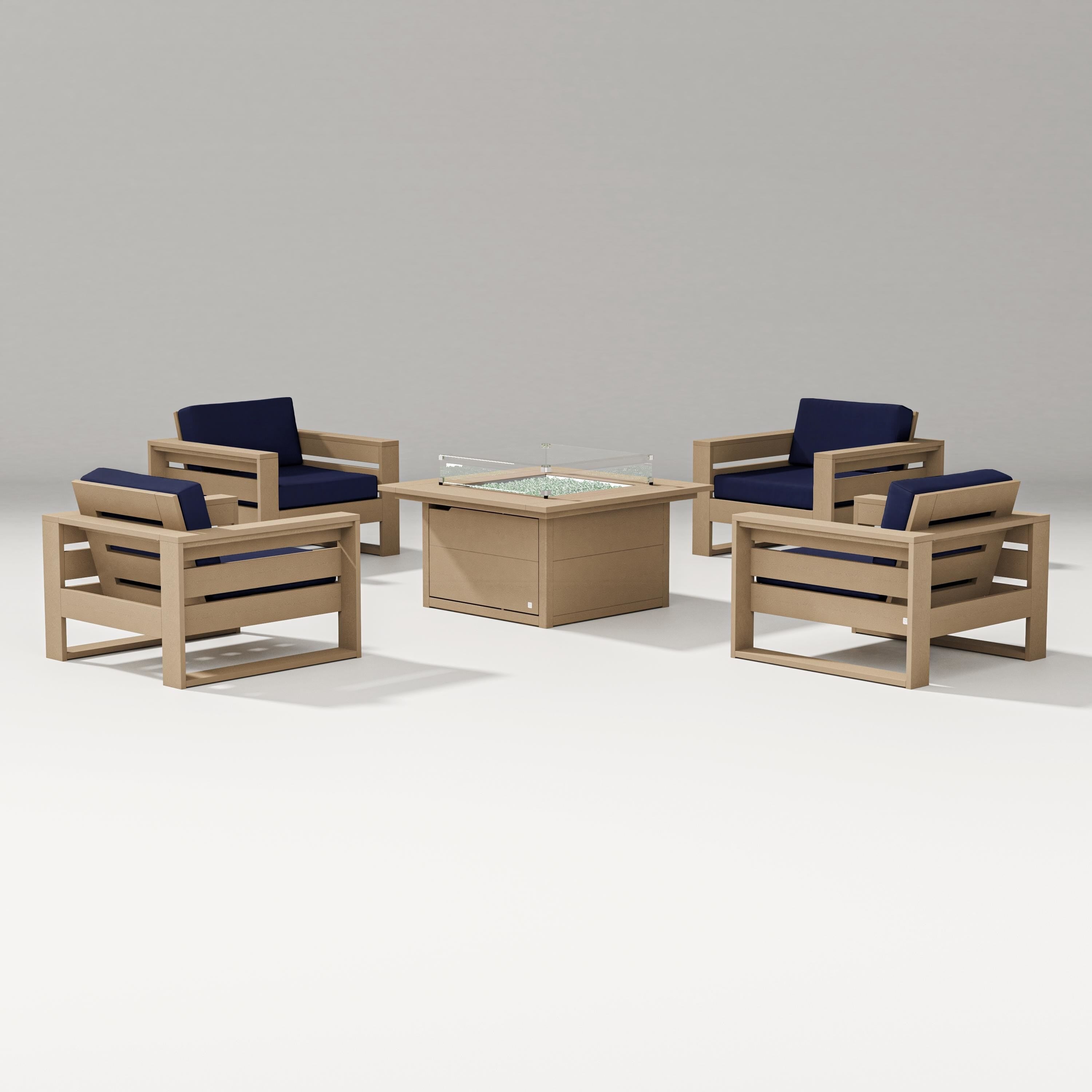 PW Designer Series Latitude 5-Piece Lounge Fire Table Set in Vintage Sahara / Navy