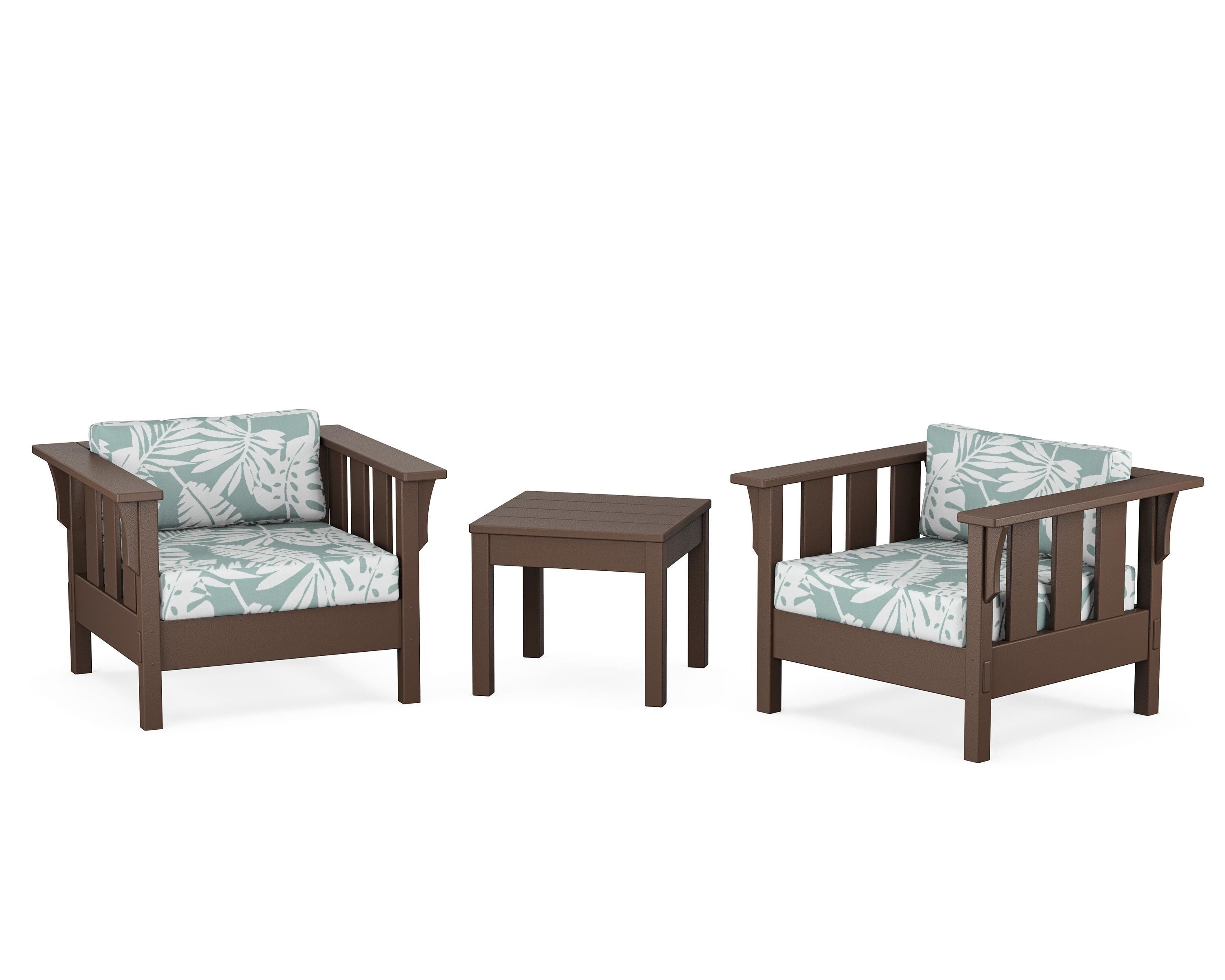 Martha Stewart by POLYWOOD Acadia 3-Piece Deep Seating Set in Mahogany / Leaf Glacier Spa