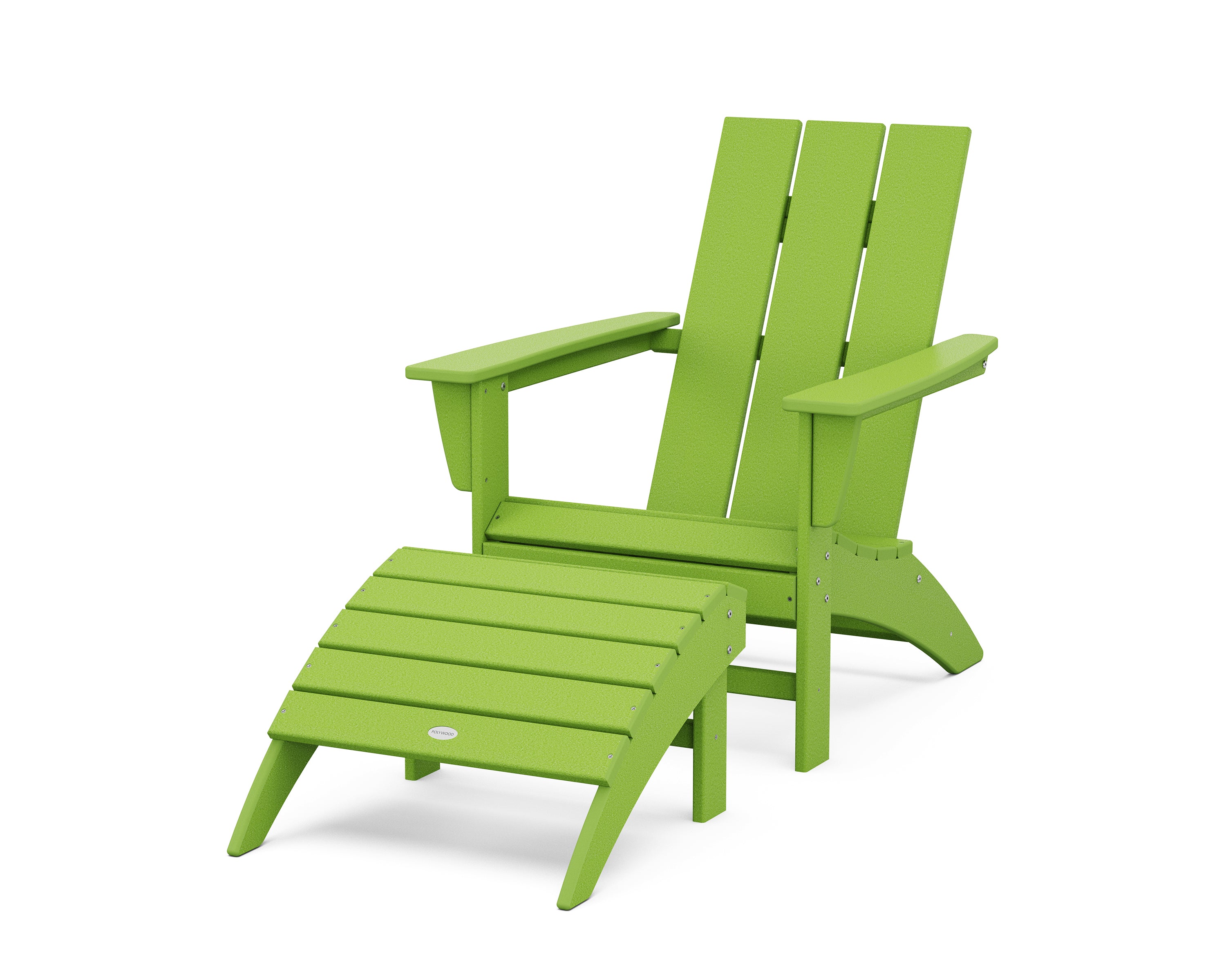 POLYWOOD Modern Adirondack Chair 2-Piece Set with Ottoman in Lime