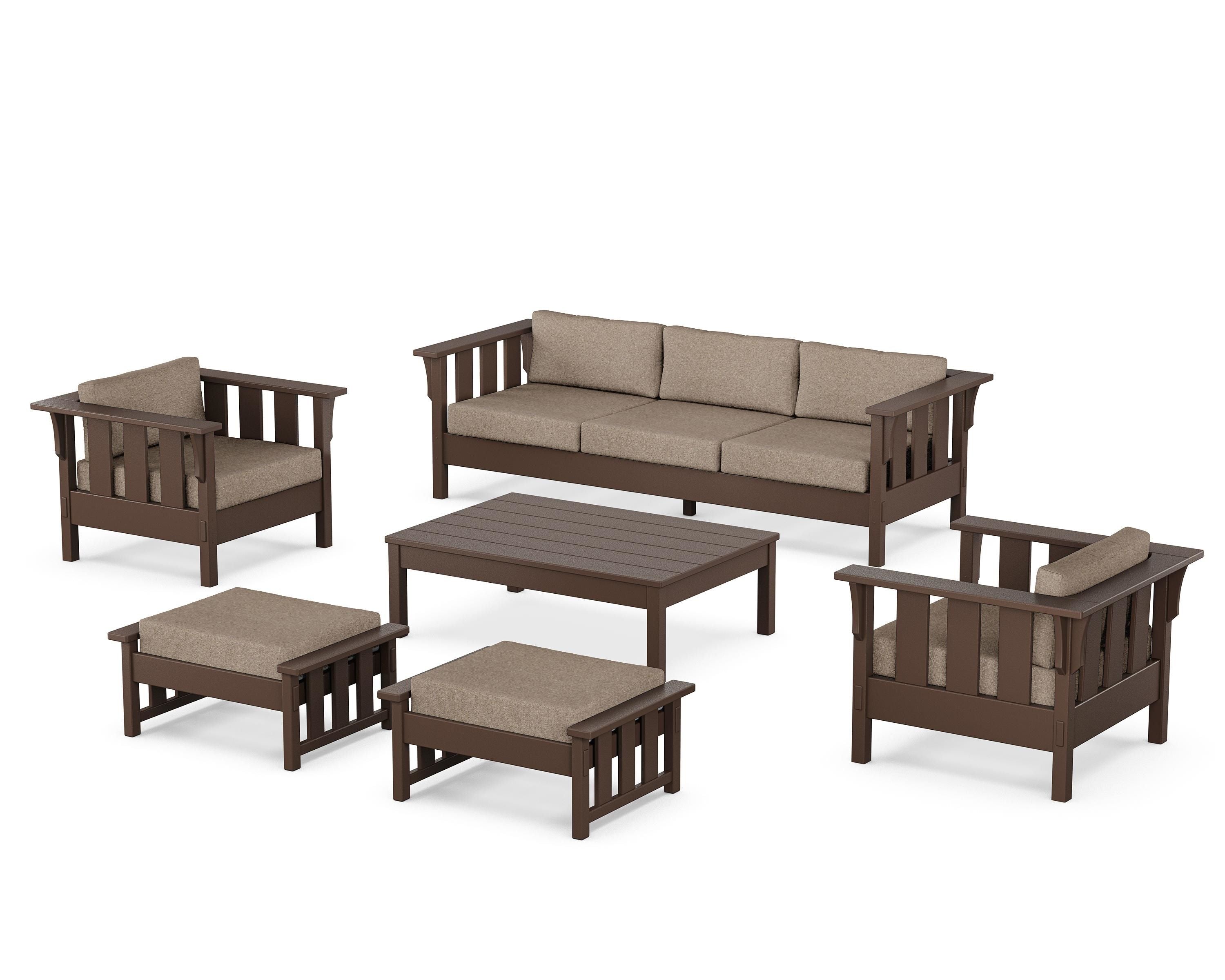 Martha Stewart by POLYWOOD Acadia 6-Piece Lounge Sofa Set in Mahogany / Spiced Burlap