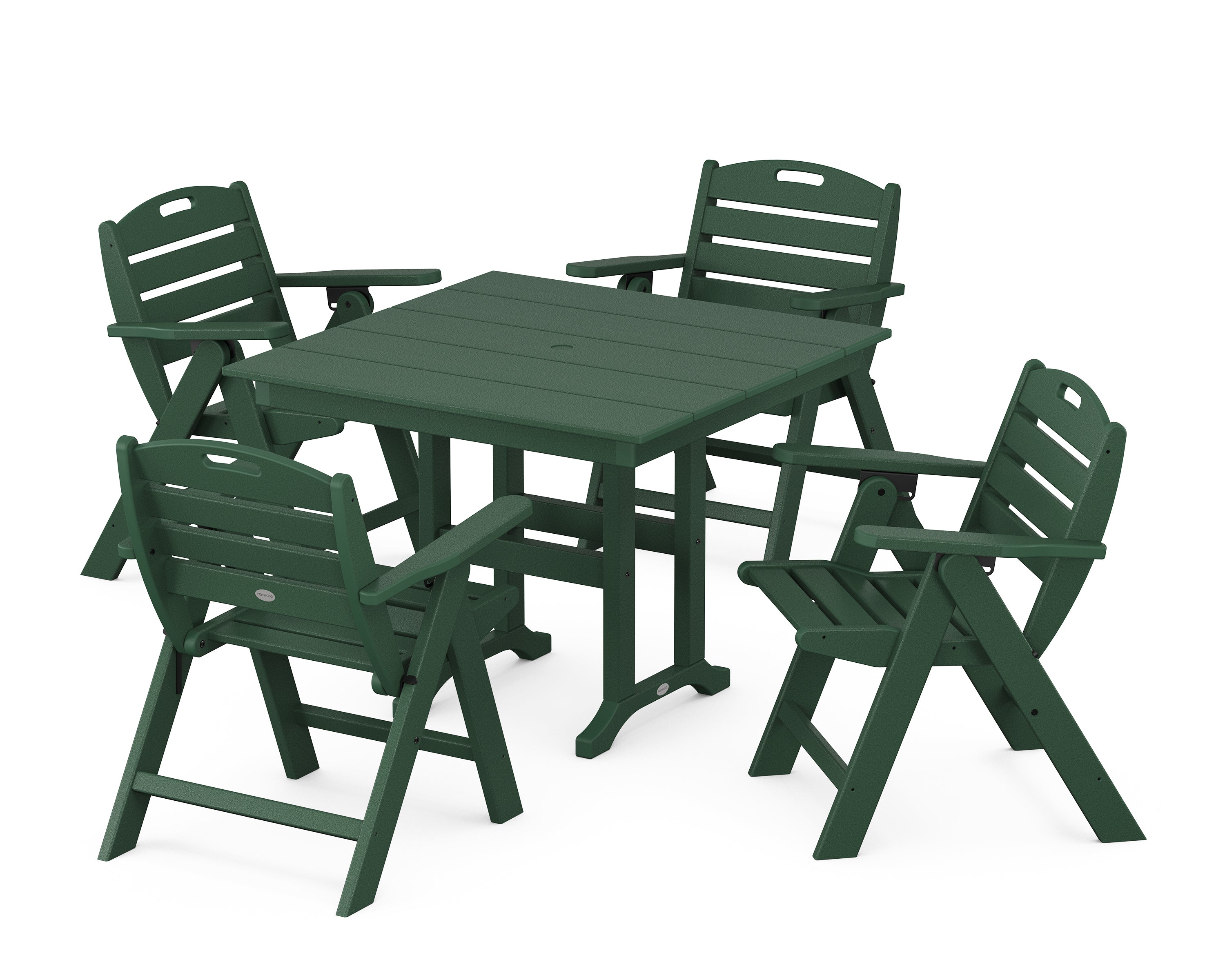POLYWOOD Nautical Folding Lowback Chair 5-Piece Farmhouse Dining Set in Green