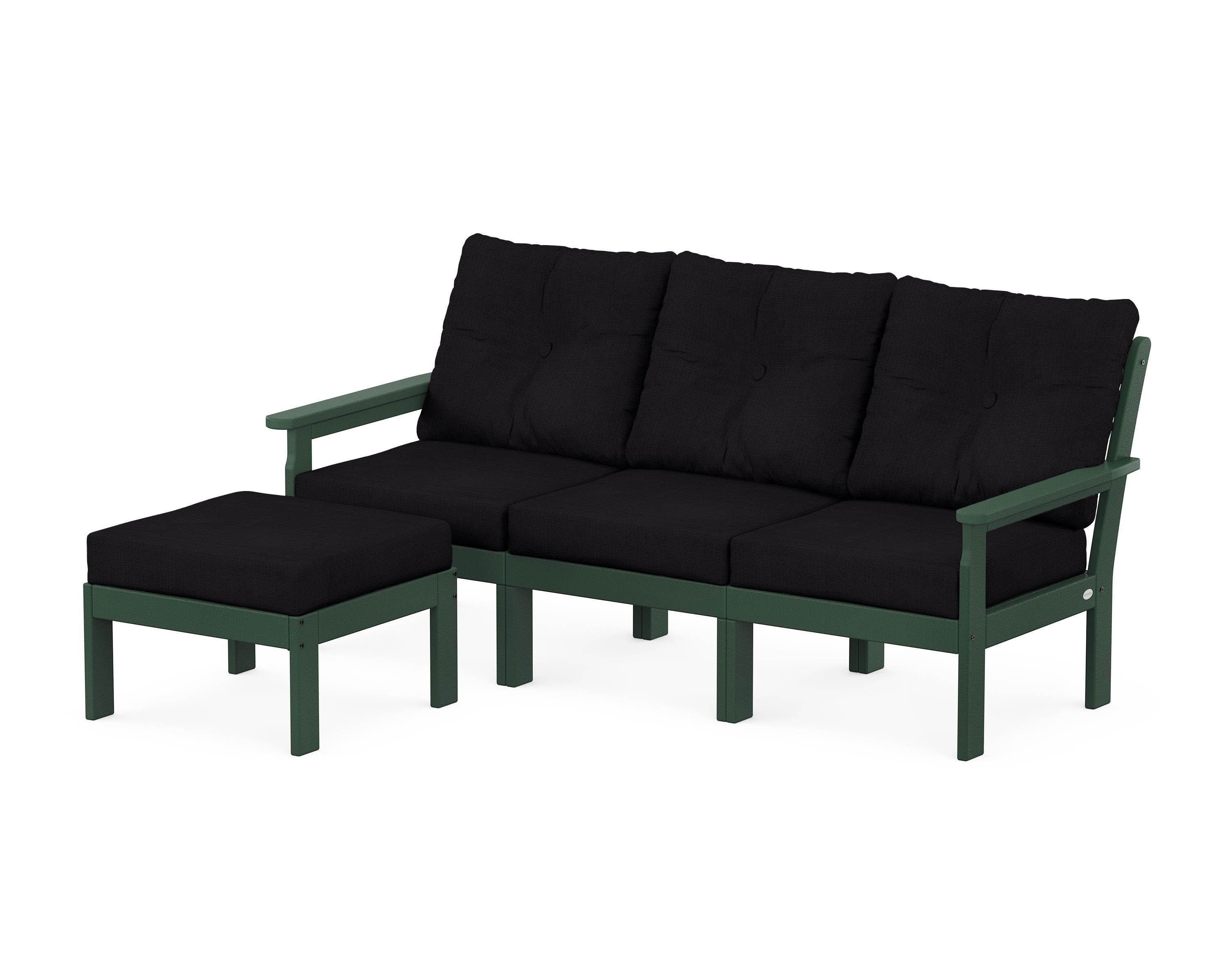 POLYWOOD Vineyard 4-Piece Sectional with Ottoman in Green / Midnight Linen