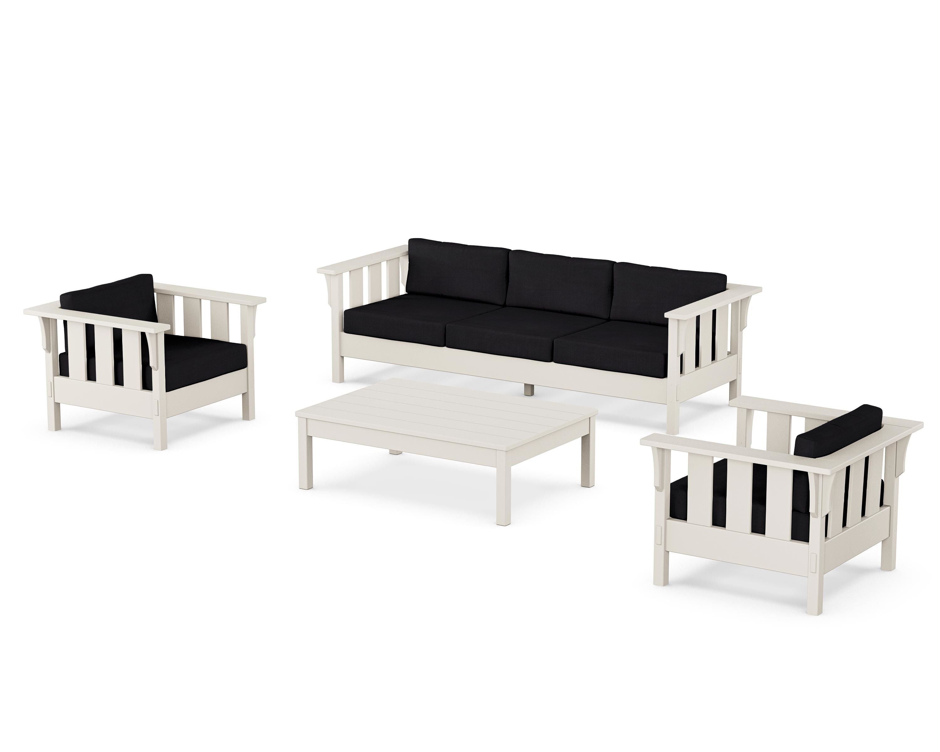 Martha Stewart by POLYWOOD Acadia 4-Piece Deep Seating Set with Sofa in Sand / Midnight Linen