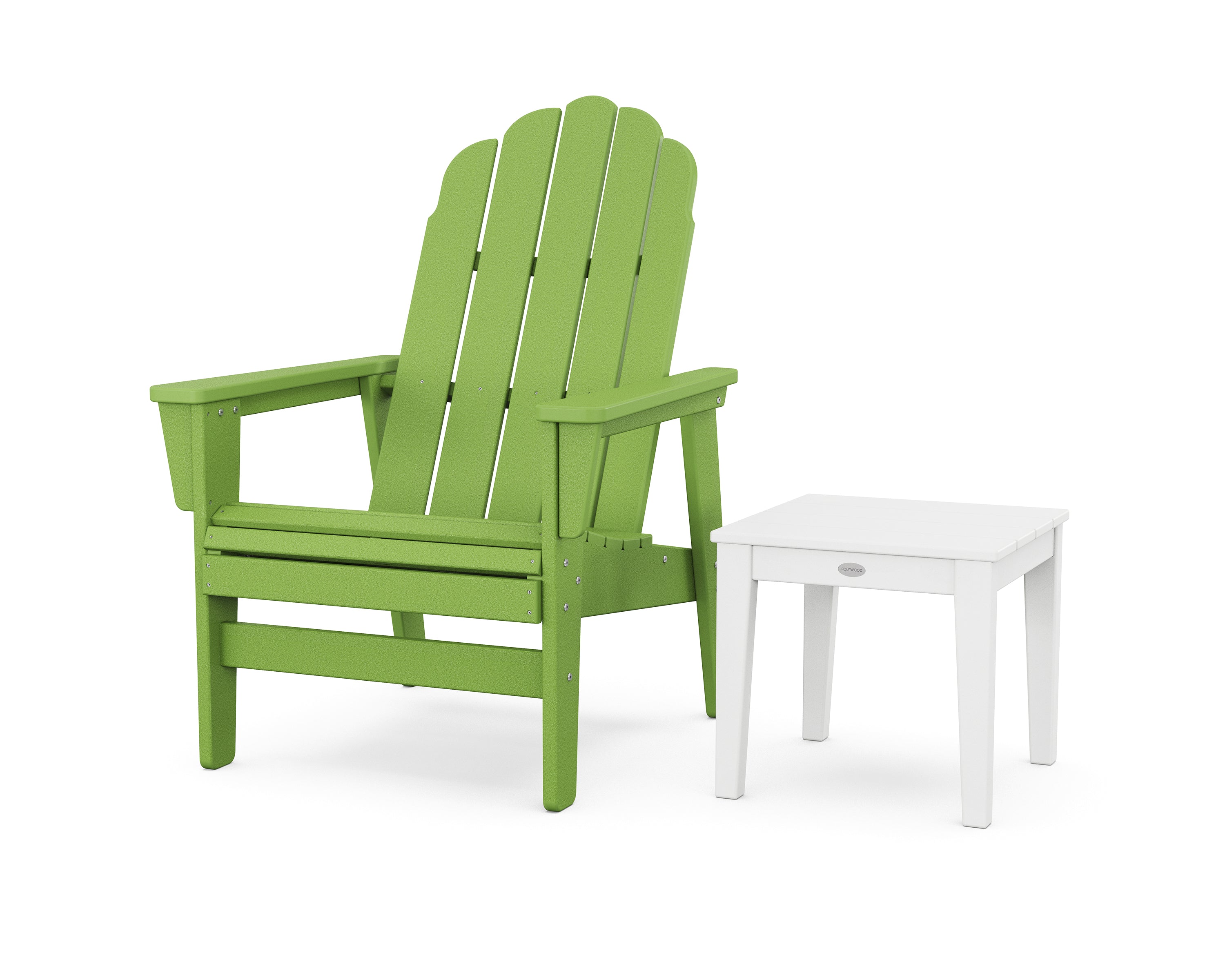 POLYWOOD Vineyard Grand Upright Adirondack Chair with Side Table in Lime / White