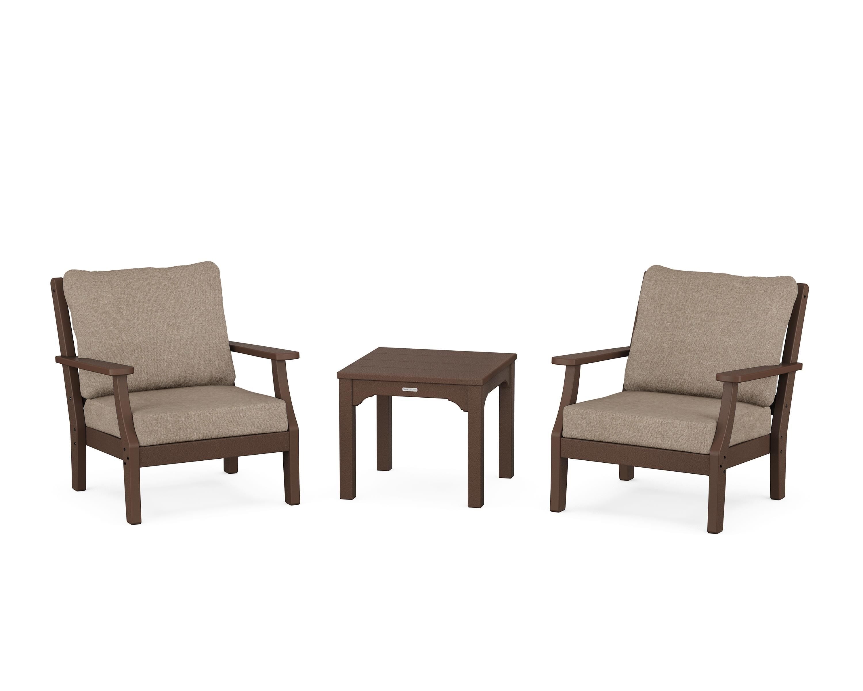Martha Stewart by POLYWOOD Chinoiserie 3-Piece Deep Seating Set in Mahogany / Spiced Burlap