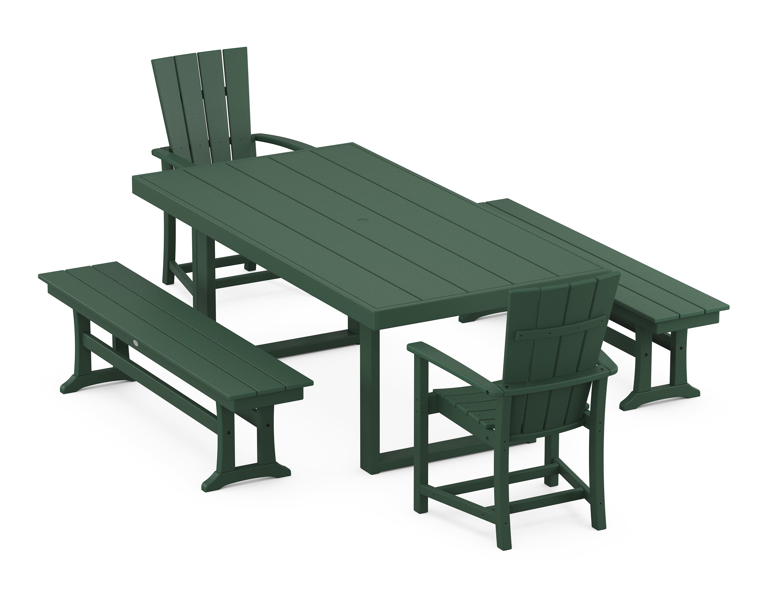 POLYWOOD® Quattro 5-Piece Dining Set with Benches in Green