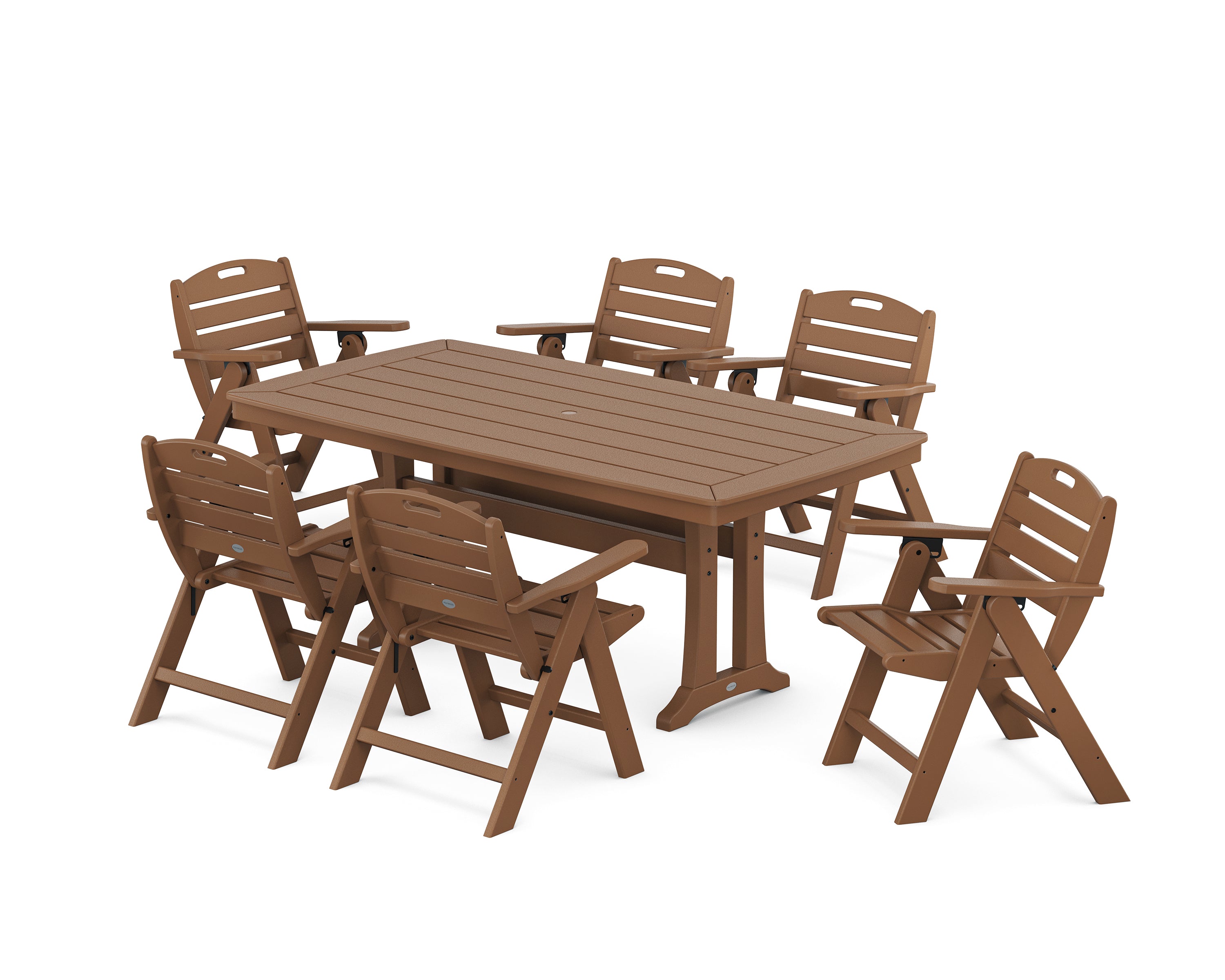 POLYWOOD Nautical Lowback 7-Piece Dining Set with Trestle Legs in Teak