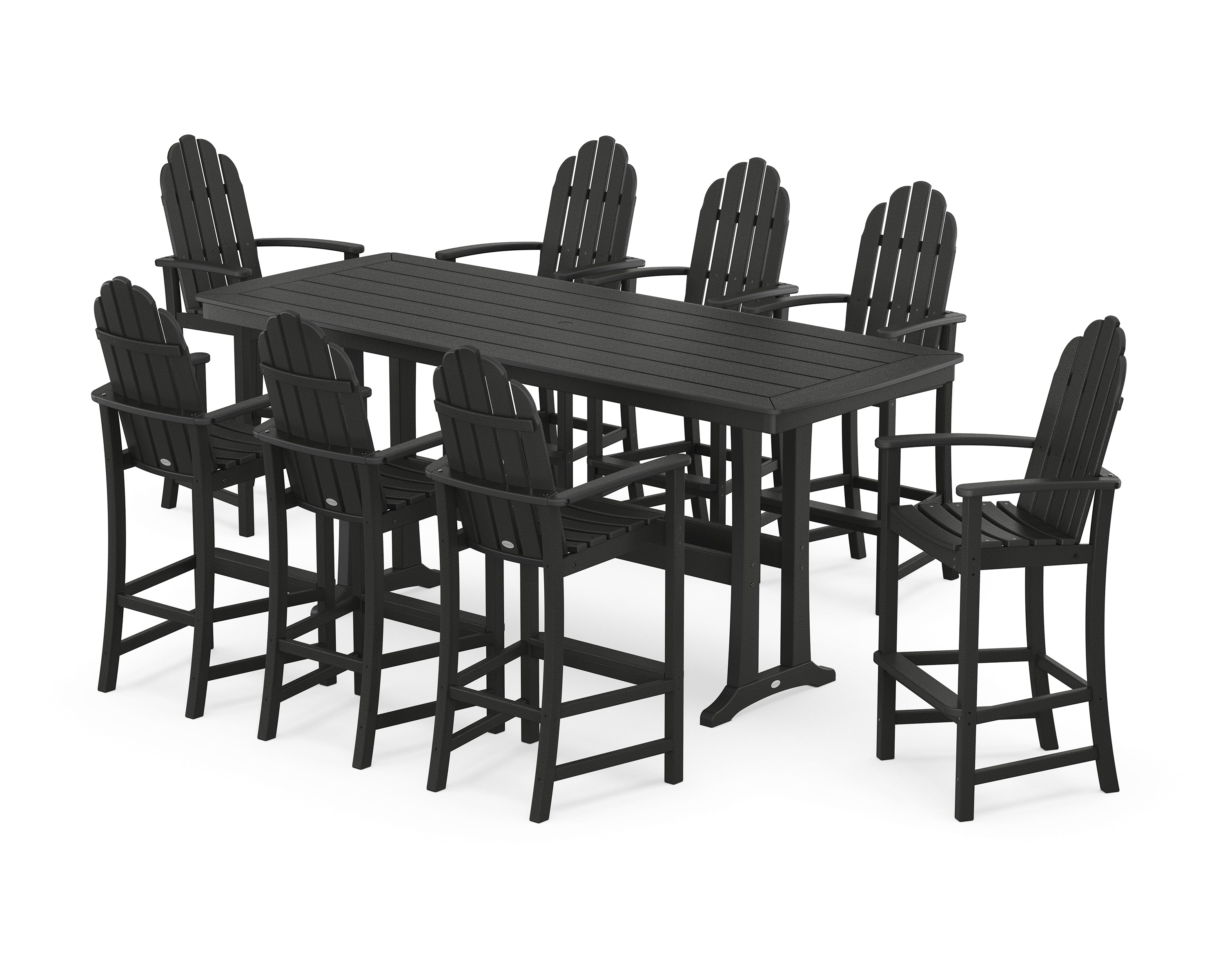 POLYWOOD Classic Adirondack 9-Piece Bar Set with Trestle Legs in Black