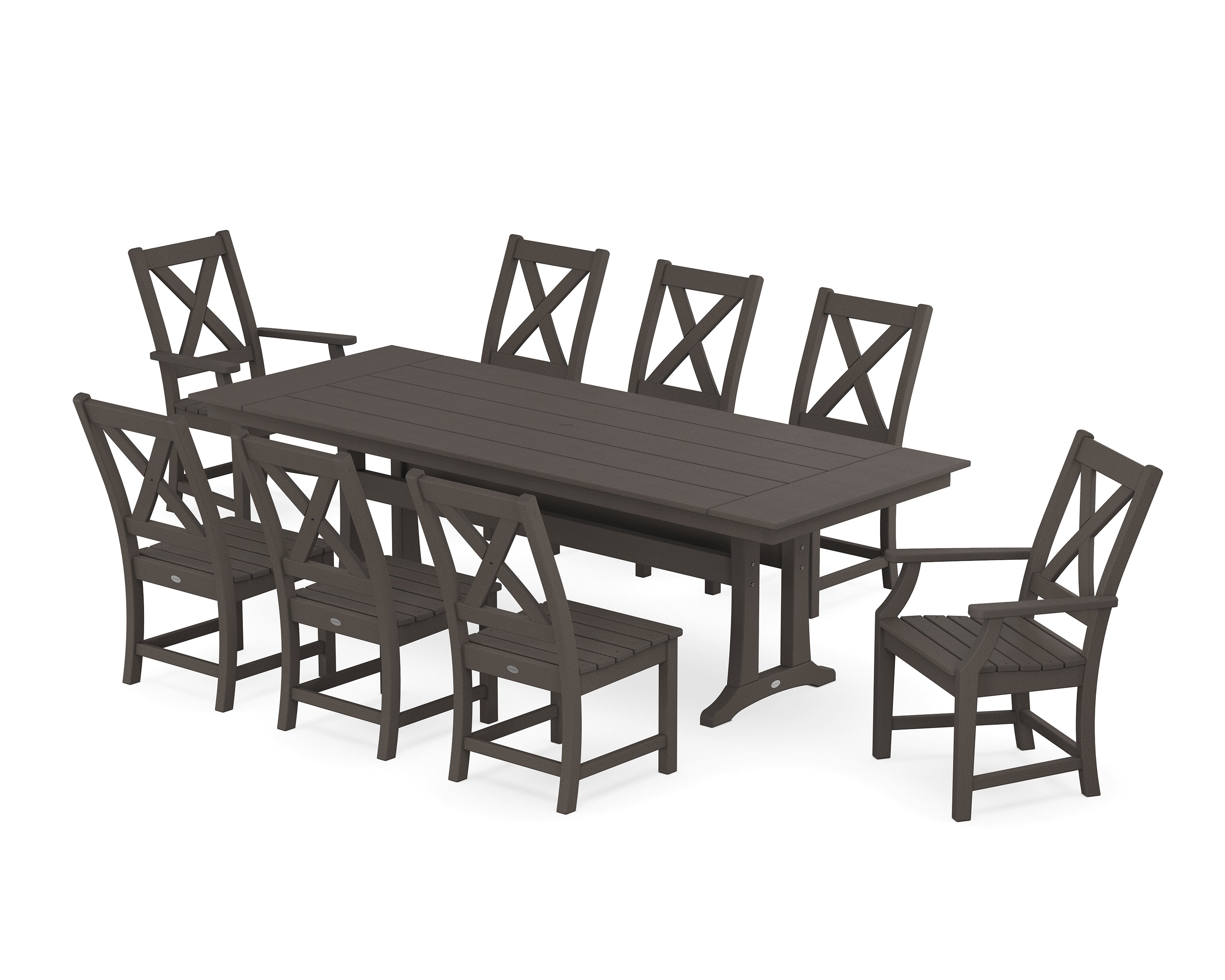 POLYWOOD Braxton 9-Piece Farmhouse Dining Set with Trestle Legs in Vintage Coffee